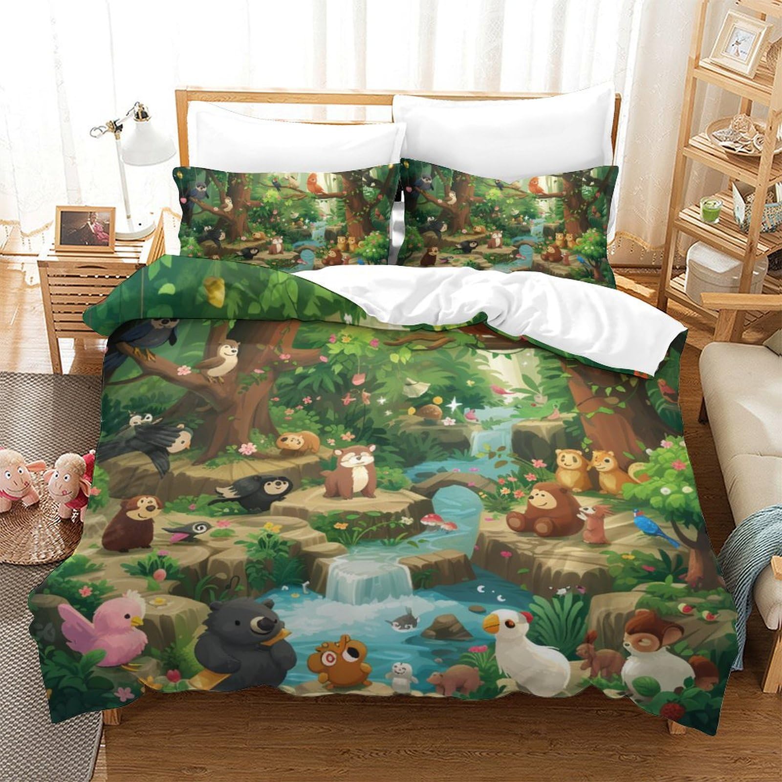 Housse de couette animaux de la jungle en microfibre premium 220x240 cm hypoallergénique et durable