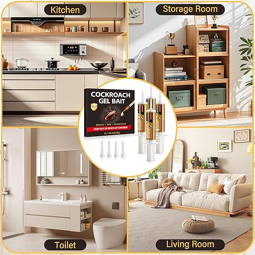 Miniatura 4 de Cebo de gel para cucarachas, 6 tubos x 1.06 onzas, repelente de insectos fácil de usar para uso en interiores y exteriores, potente solución de