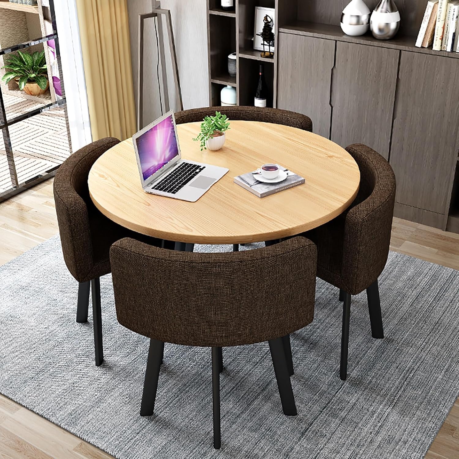 Reception Table and Chair Set - Negotiation Table with 1 Table and 4 Chairs - Ideal for Office or Living Room Use,Brown