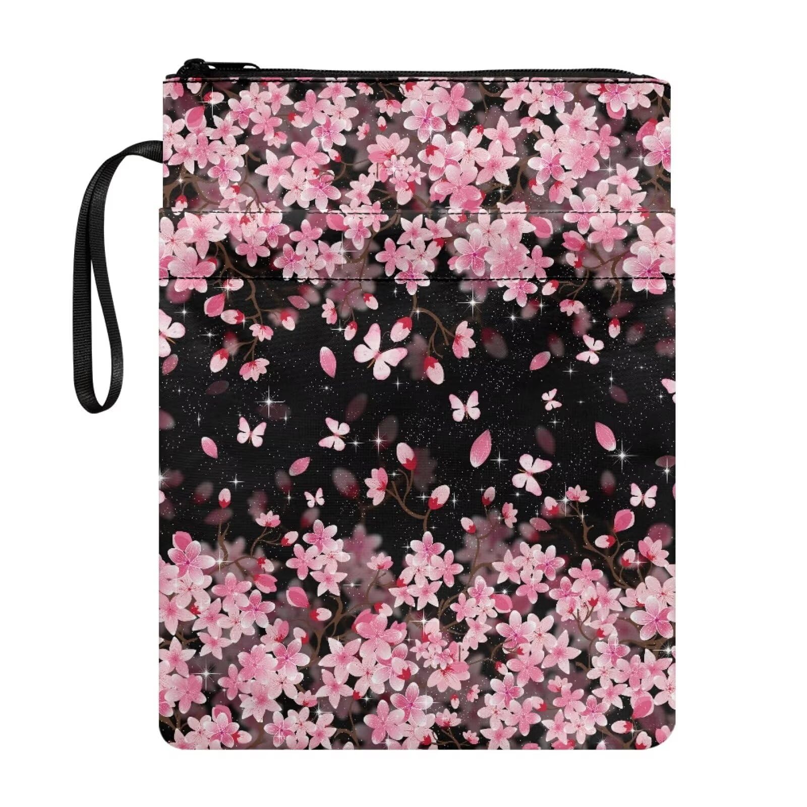 Wanyint Book Sleeve Book Protector with Zipper Book Cover for Bookworm Librarian Cute Book Accessories 11.4 x 8.7 Inch, Butterfly Peach Blossom
