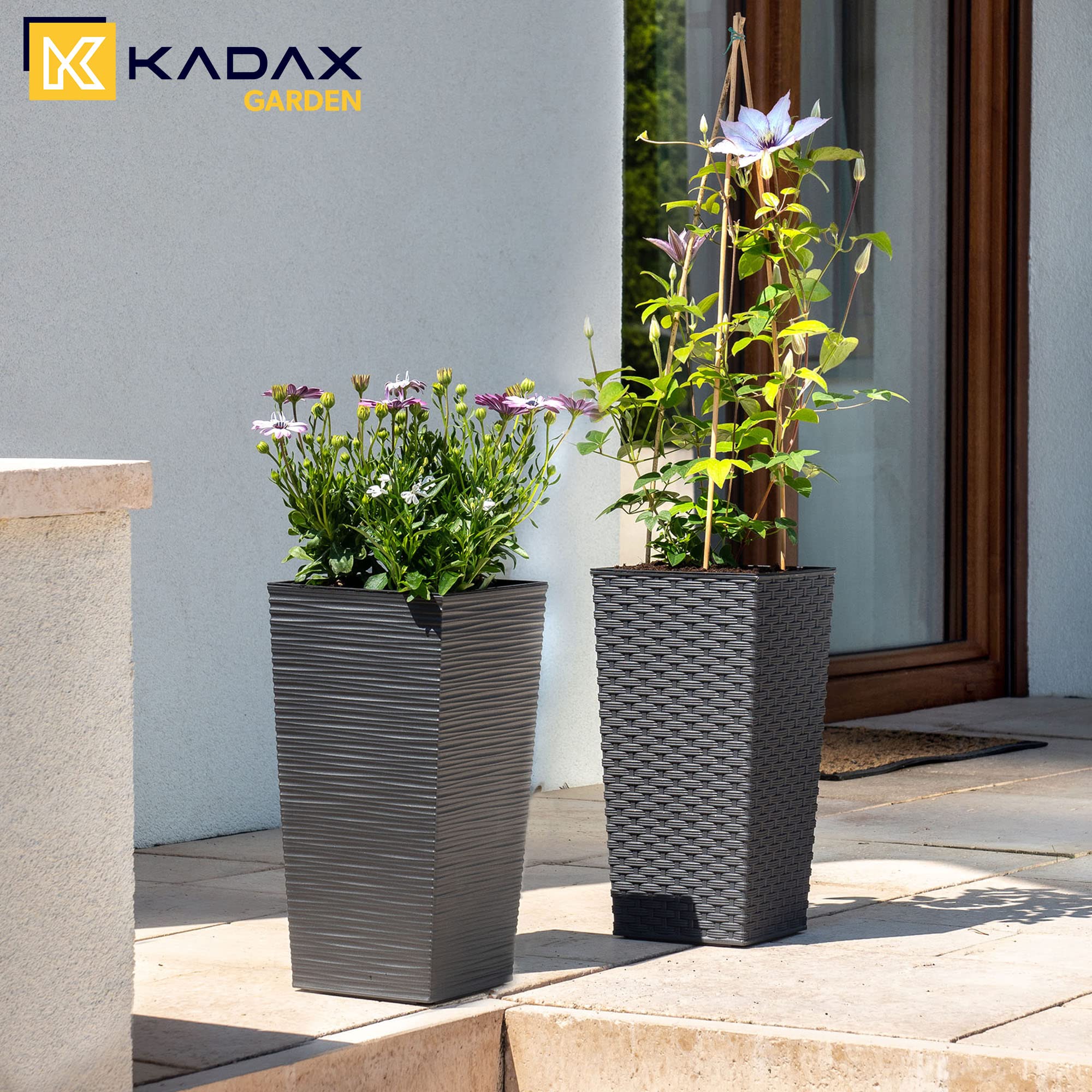 KADAX Juego de macetas, maceteros de plástico, Juego de macetas, macetas Resistentes a la Intemperie, para Interiores y Exteriores, maceteros Resistentes a la (ratán de Grafito, Juego de 3 Unidades)