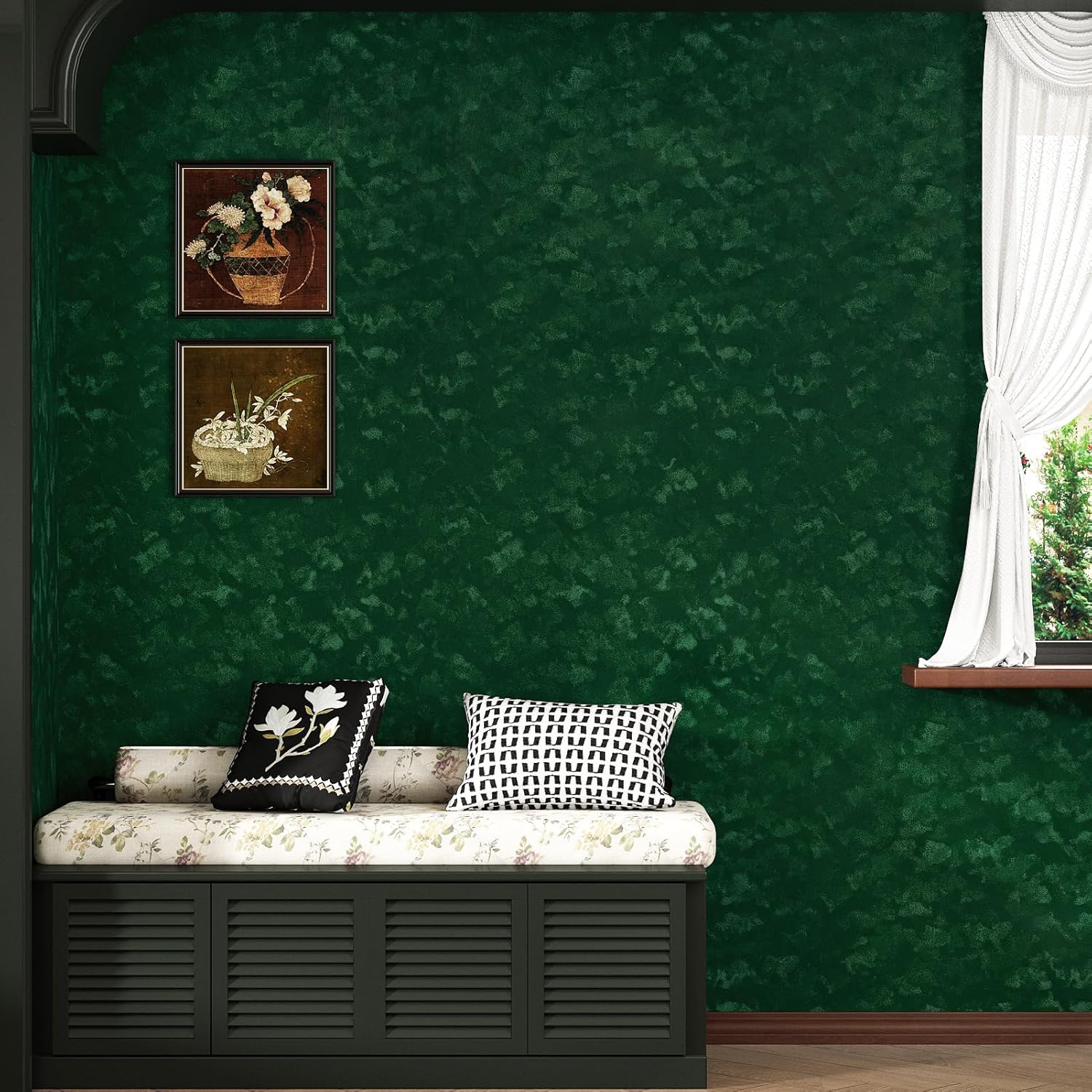 Wallercity Emerald Green Velvet Wallpaper for Dressing Table Flocking Fabric Peel and Stick Countertops Contact Paper for Jewelry Box Removable Felt Wallpapers for Display Cabinets Shelf 15.8''x236''