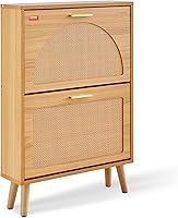 VEVOR Shoe Cabinet with 2 Flip Drawers & Rattan Doors - Free Standing Entryway Organizer for Heels, Boots, Slippers