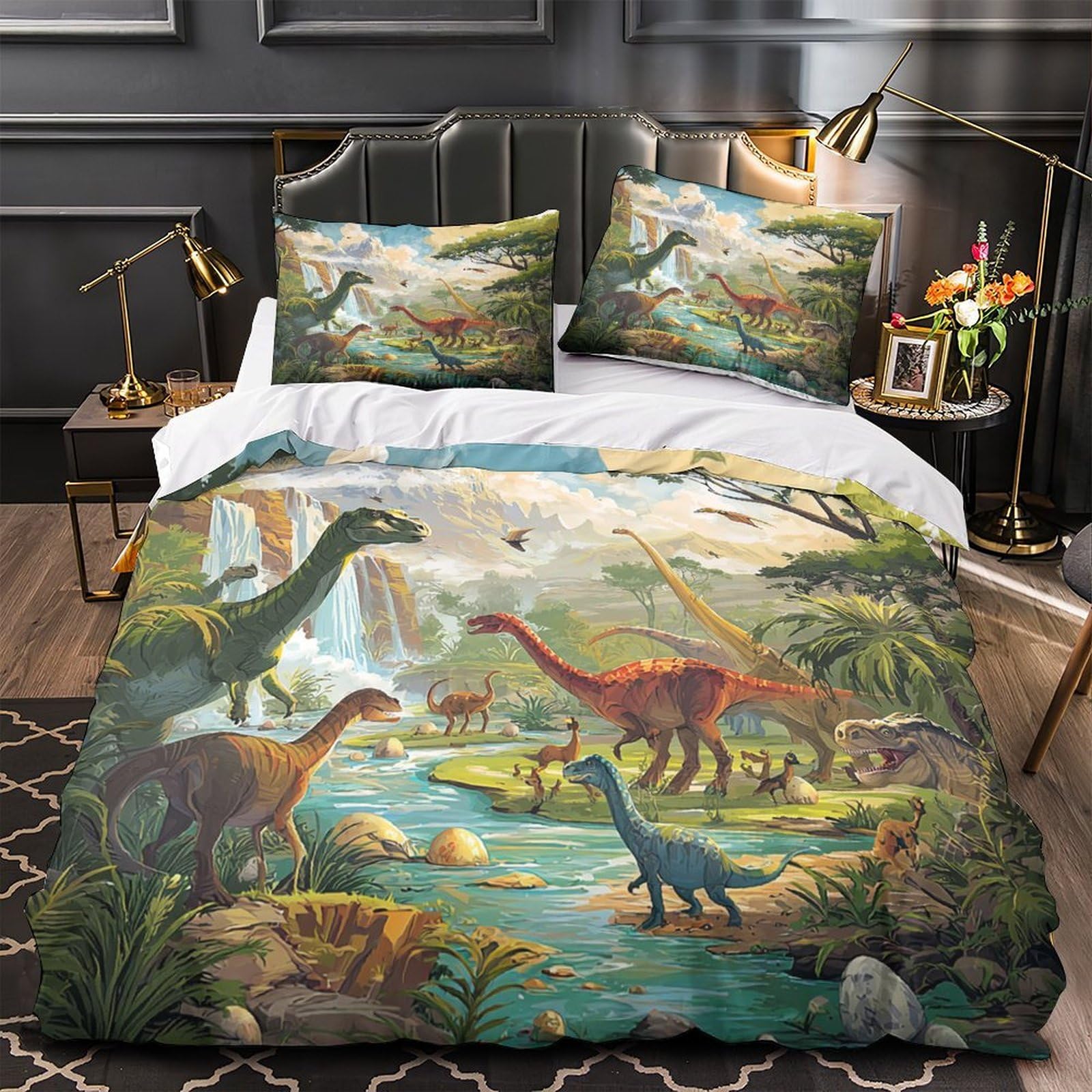 Parure de lit dinosaure 3D 135x200 microfibre avec housse de couette single