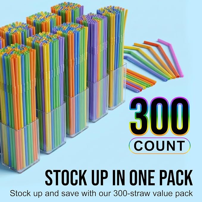 Pitillos flexibles de plástico, colores surtidos, pack 300 miniatura 5
