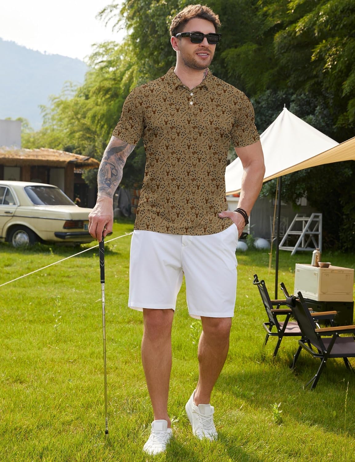 Funny Golf Polos for Men Print Short Sleeve Shirts Athletic Golf Polos Short Sleeve Golf Gifts