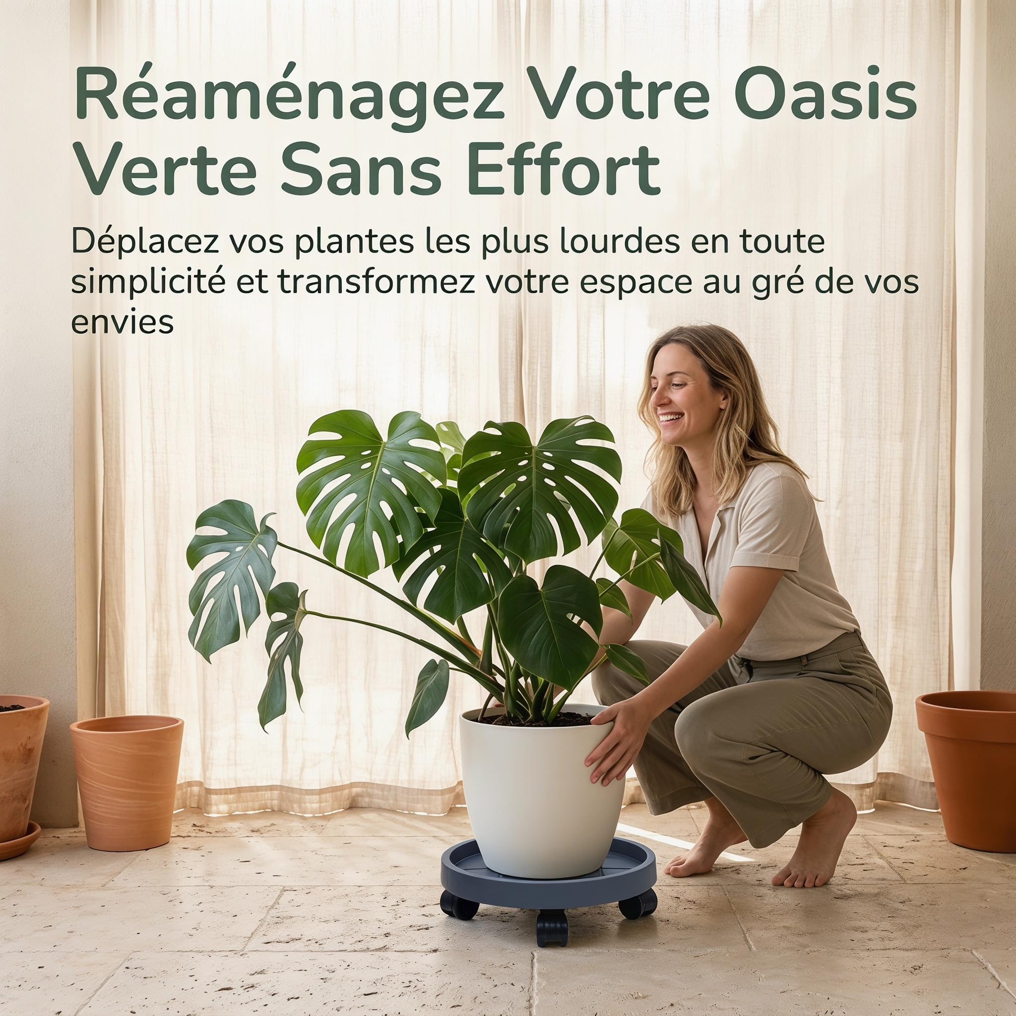 Baoblaze Support pour Plante avec roulettes, Chariot de Déplacement de Pots de Fleurs, Base Drainante, Support en Palette pour Plantes d'Intérieur et Arbres en Pot, Diamètre 30 Cm