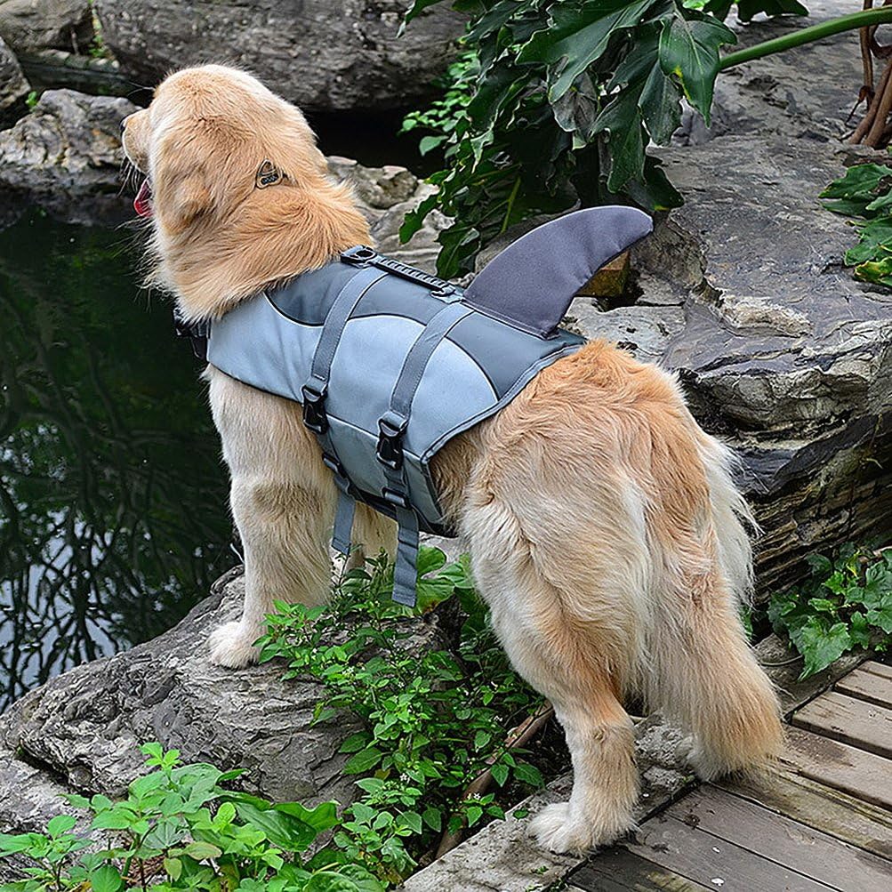 Pet Dog Life Jacket,Adjustable Waterproof Handle Set,Shark Shape,Lifesaver Water Safety,Pool, Beach, Boating Size M
