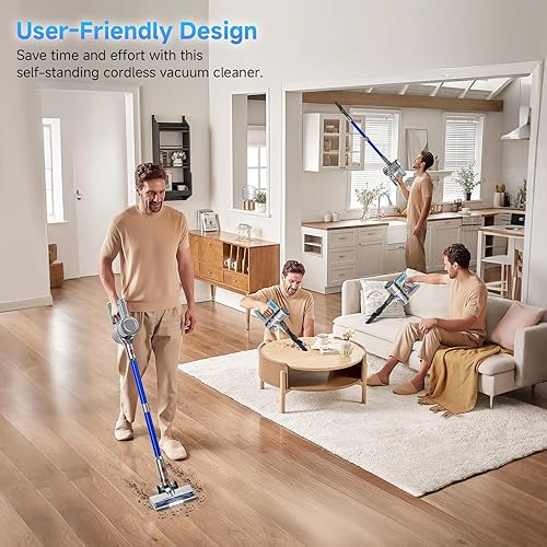 Miniatura 8 de Aspiradora inalámbrica, potente aspiradora de palo con tiempo de funcionamiento de 45 minutos, aspiradoras antienredos para el hogar, taza de polvo