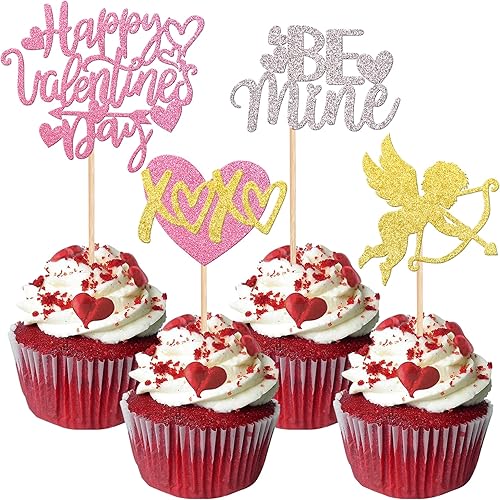 Miniatura 203 de Rsstarxi 36 Pack Happy Valentine's Day Cupcake Toppers Glitter Cupid Love Heart Lip Kiss Me Be Mine Cupcake Picks for Valentine's Day Theme Wedding