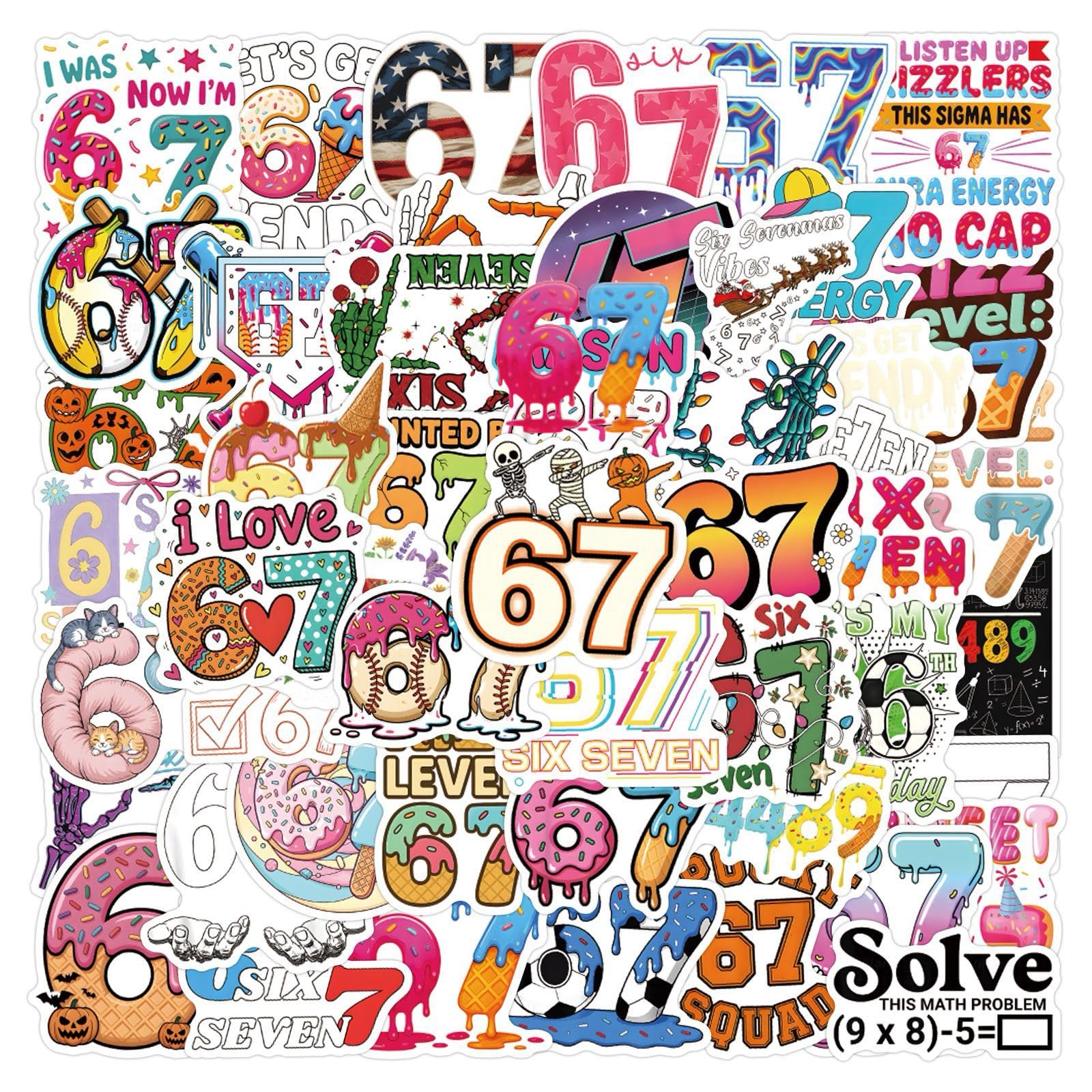 Memestick Six Seven Stickers Six Seven Meme Stickers Pack Of 54, Waterproof Vinyl Decals For Phone, Laptop, Water Bottle - Trendy Viral Gifts For Teens & Adults