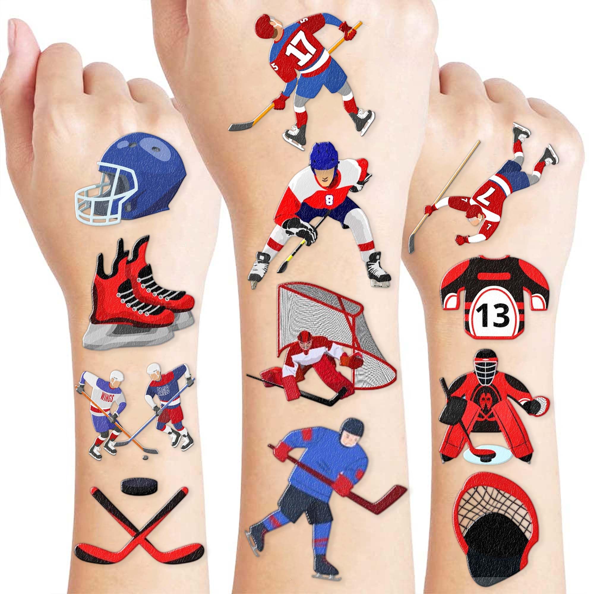 Ice Hockey Temporary Tattoos for Kids – 96PCS Sports Tattoos Stickers