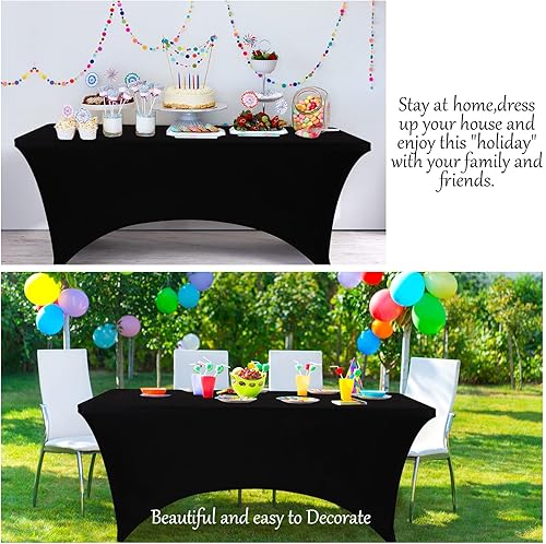 Miniatura 5 de Fundas de mesa para mesas de 6 pies, manteles de elastano de 6 pies, manteles rectangulares de 6 pies, color negro, para eventos, bodas, banquetes y