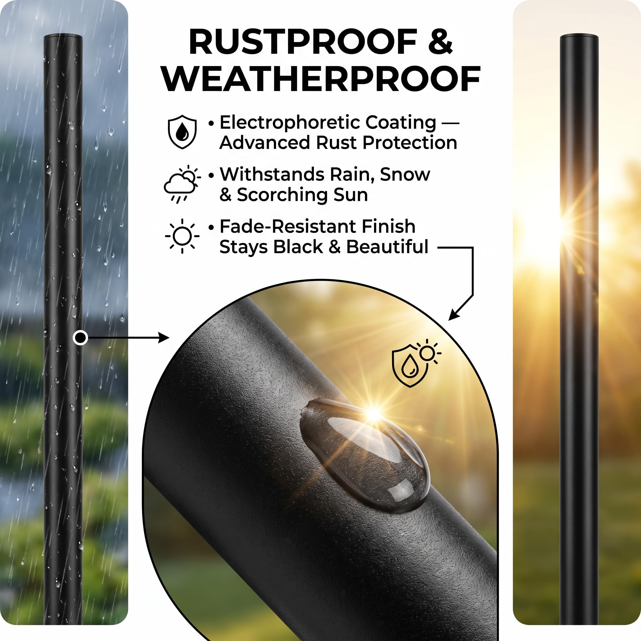 4 Stück 3 m Lange Lichterkettenstangen, rostfreie Metall-Gartenstecker mit 5-Zinken-Basis für Outdoor-Hochzeitsdekoration, schnelle Montage für Lichter, Laternen, Banner