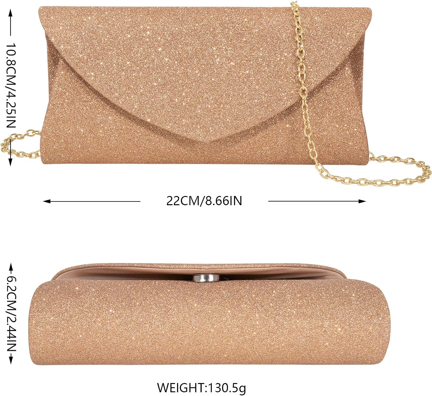 Clutch Purses for Women, Glitter Envelope Evening Bag with Chain, Women Formal Clutch for Wedding Cocktail Prom