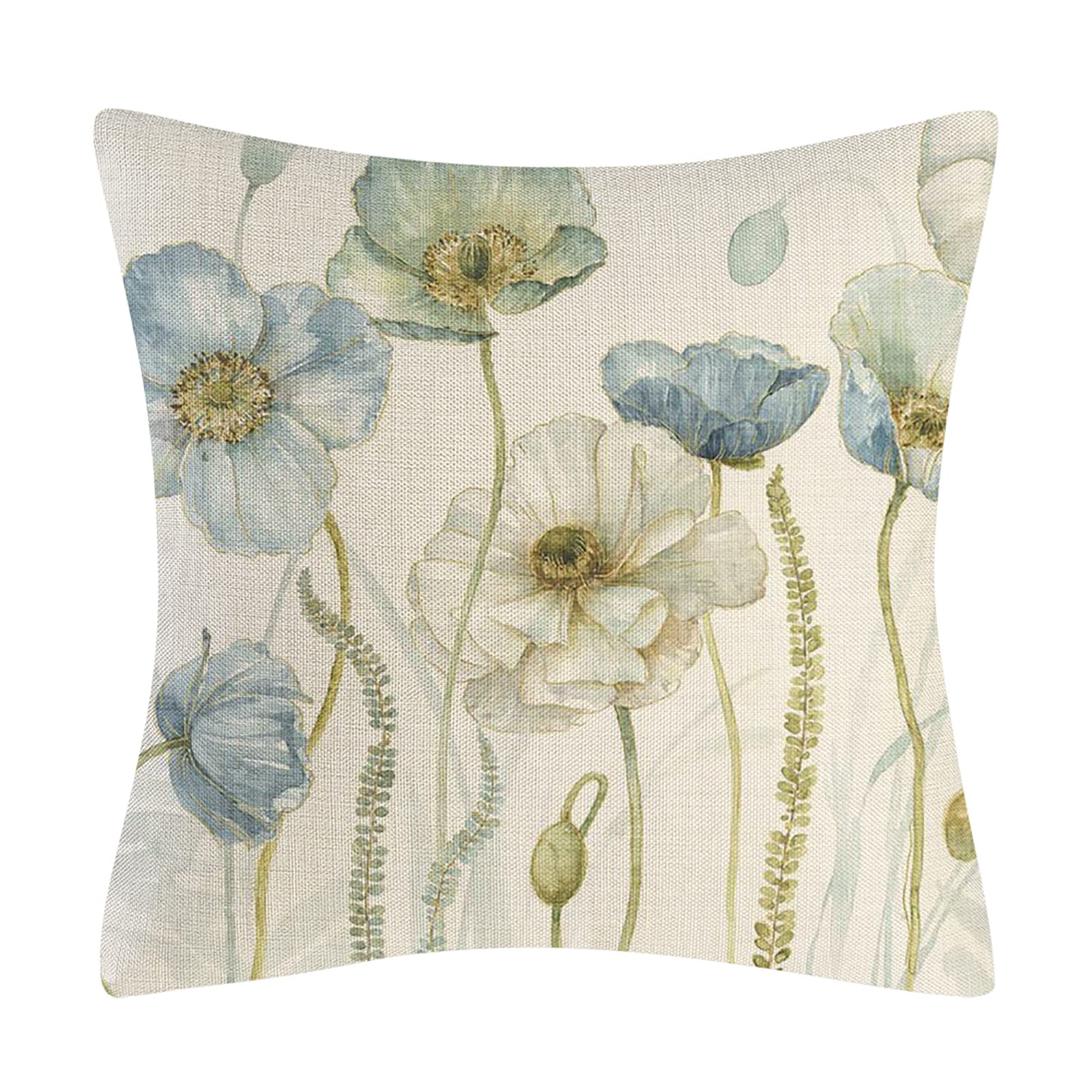 Fiori Azzurri Beige Federe Cuscini Quadrati 50x50 Primaverili Floreali Fodere Cuscini Lino Federa Cuscino da Esterno Set 4 Copricuscini per Divano Arredo Camera Letto Salotto