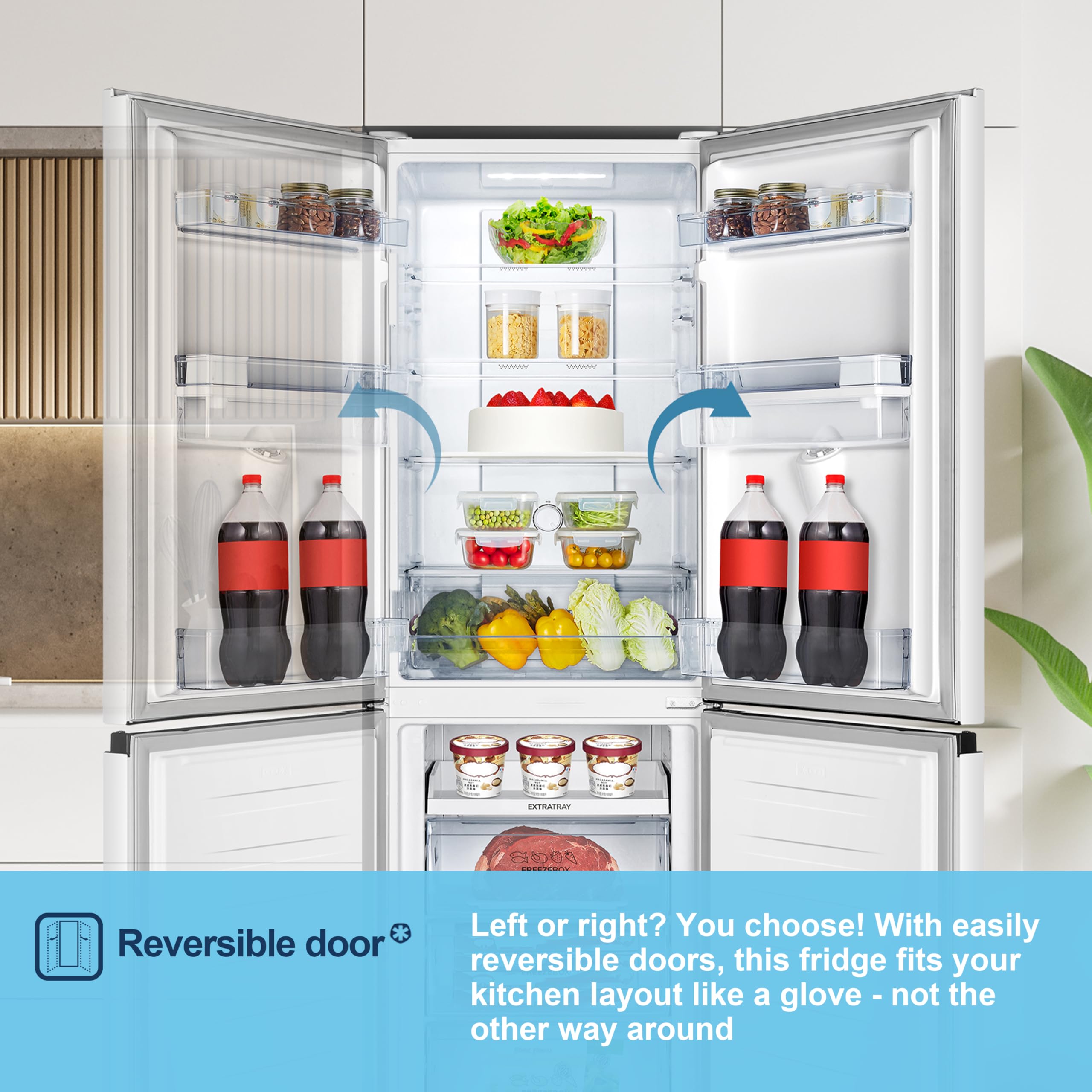 Fridgemaster MC55251DE 55cm Freestanding 256 litre 50/50 Fridge Freezer with Non-plumbed Water Dispenser - Frost Free - LED Lighting- 4 Star Freezer Rating -White - E Rated, H182.4 x W55 x D55.7 (cm) — view 12
