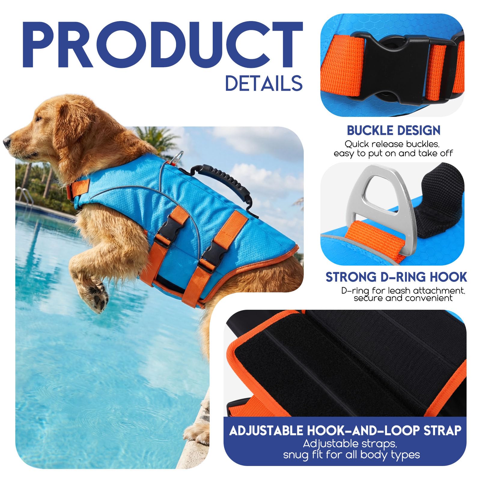 ASENKU Chaleco Salvavidas para Perros para Perros Pequeños, Medianos y Grandes, Arnés Ajustable + Asa de Transporte, Bandas Reflectantes, Ideal para Natación, Paseos en Barco y Actividades Acuáticas