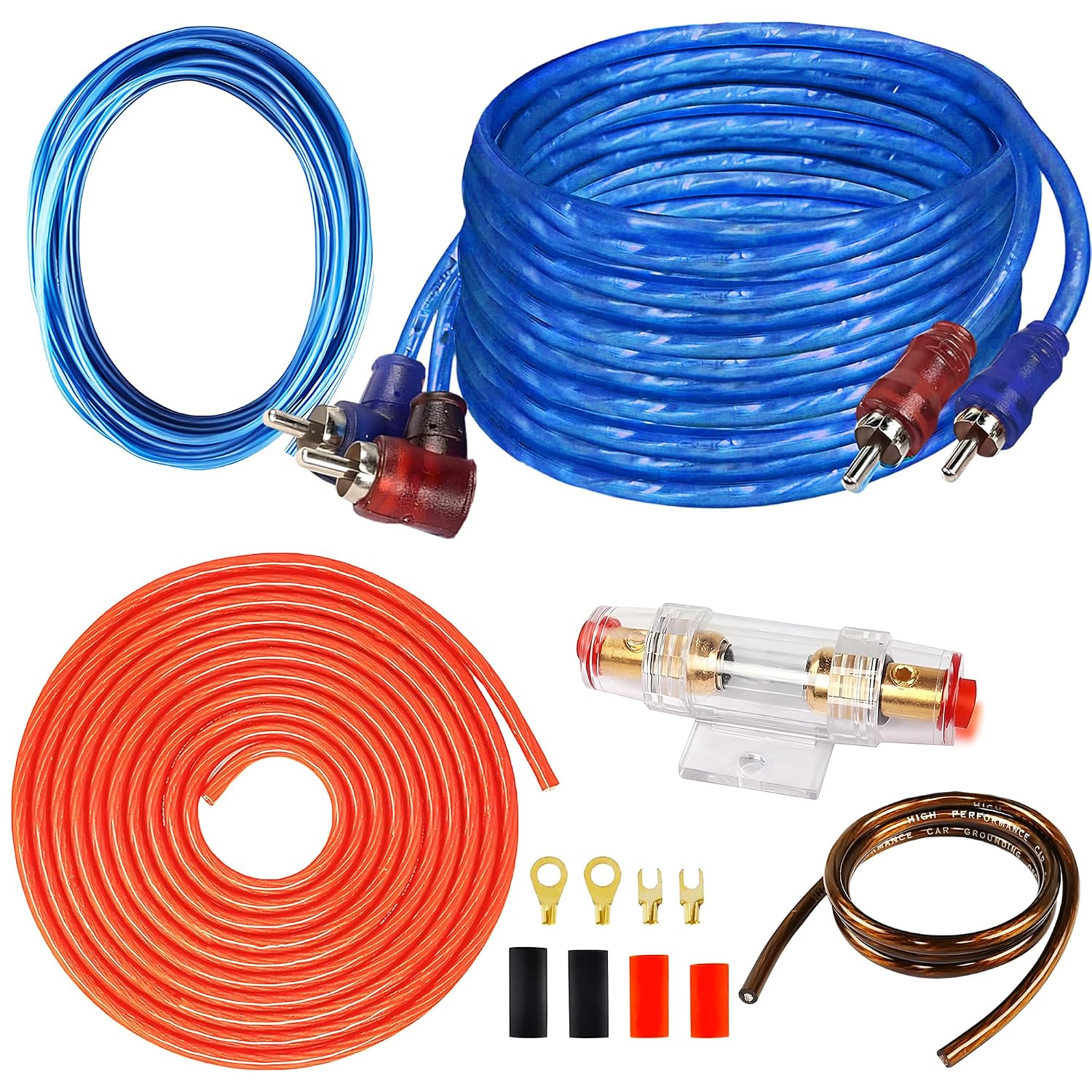 10 Gauge Car Audio Cable Amp Wiring Kit,1500 Watt 2 Channel RCA Stereo Subwoofer Installation Modification Wiring Harness with Fuse for Car Truck Motorcycle Audio Install