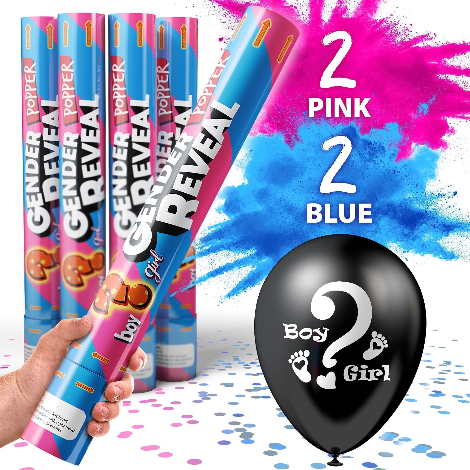 JAPJA Gender Reveal Powder Cannon & Confetti Balloon 4 XLarge (16