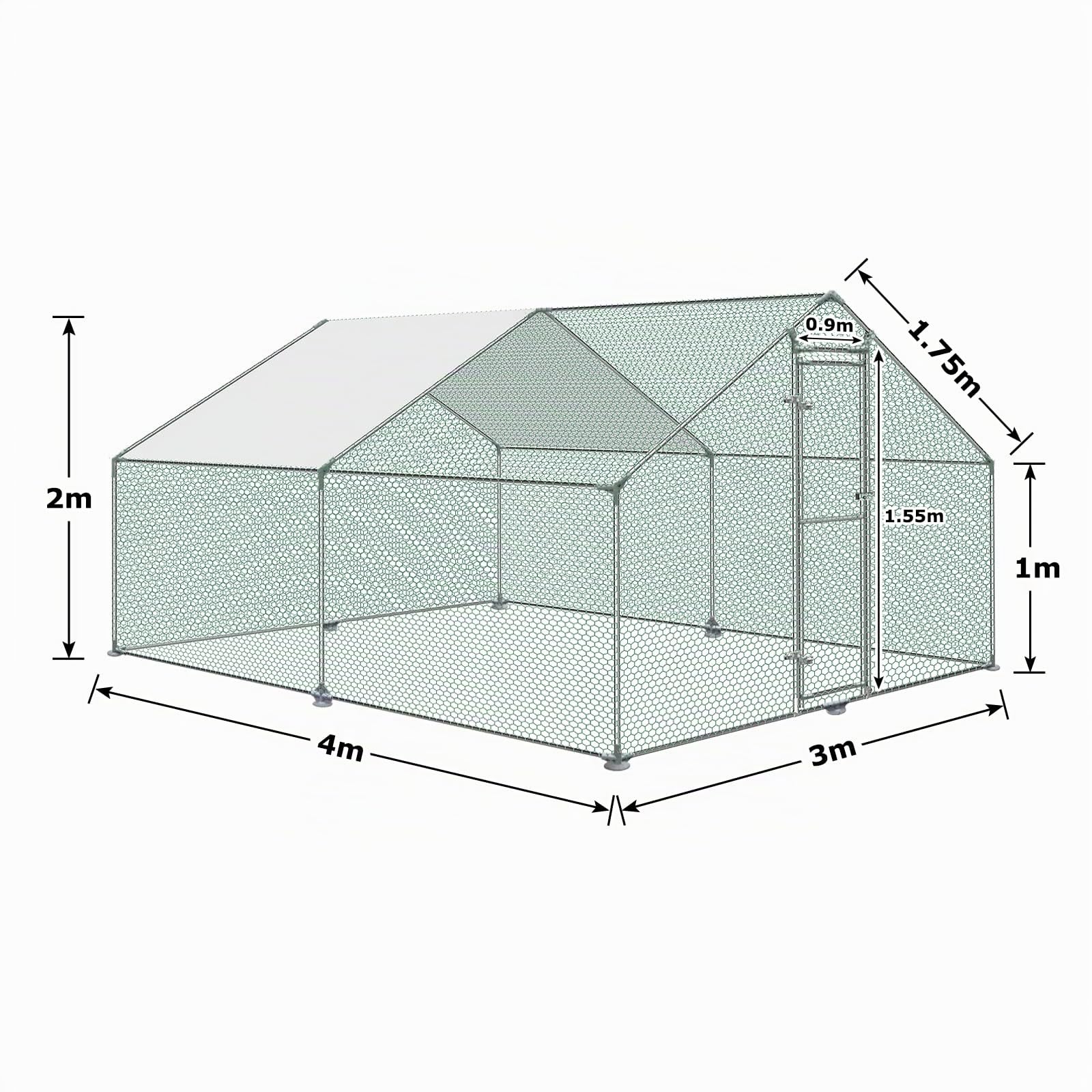 Froadp Gallinero Pajarera Exterior Recinto para Gallinas Camperas con Cubierta de Protección Solar de PE Jaula para Gallinas con Estructura de Acero Galvanizado para Conejos Avicultura (3x4x2m)