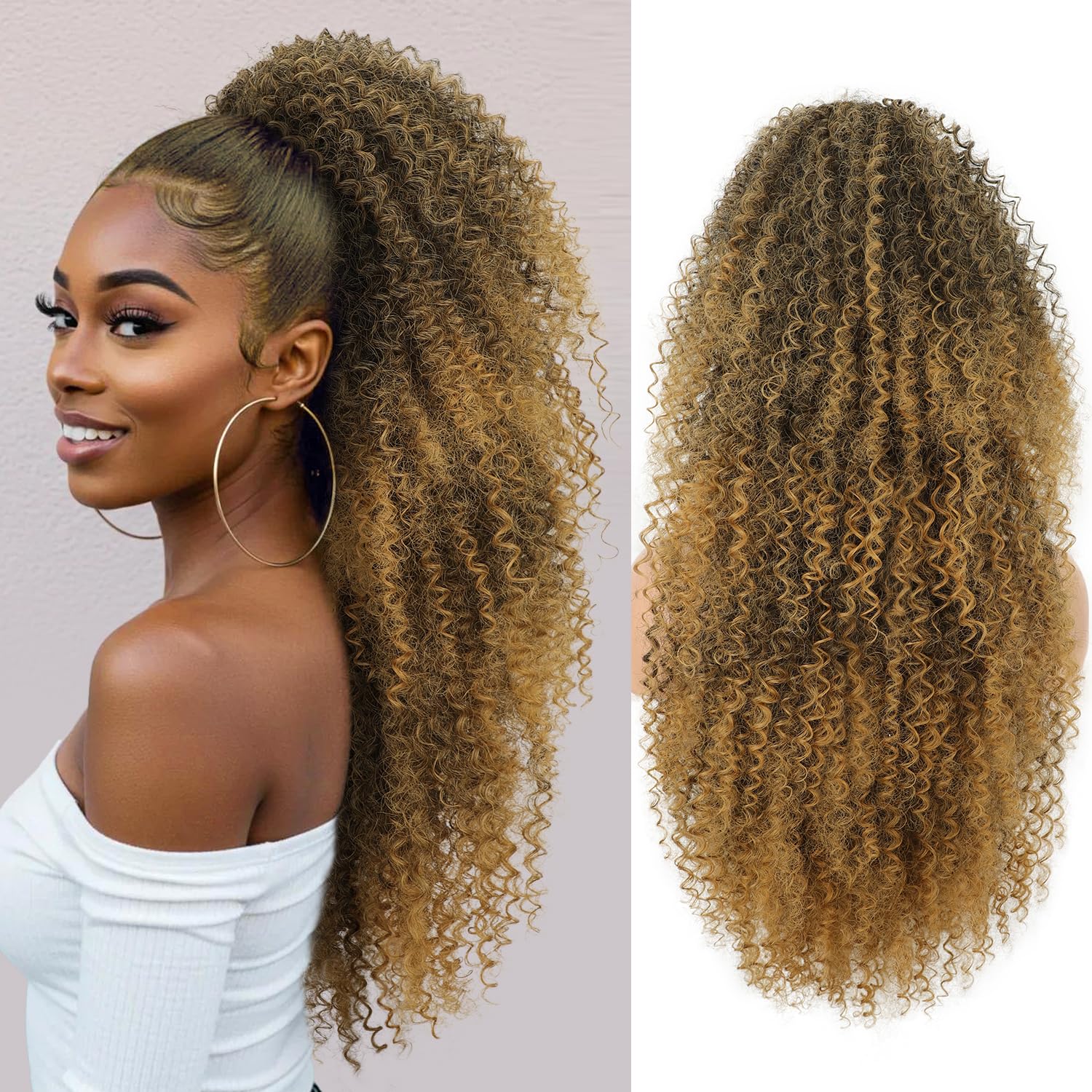 Drawstring Ponytail Extension Kinky Curly Pony Tails Hair Extensions 24 Inch Long Synthetic Curly Clip in Ponytail Hairpiece for Women