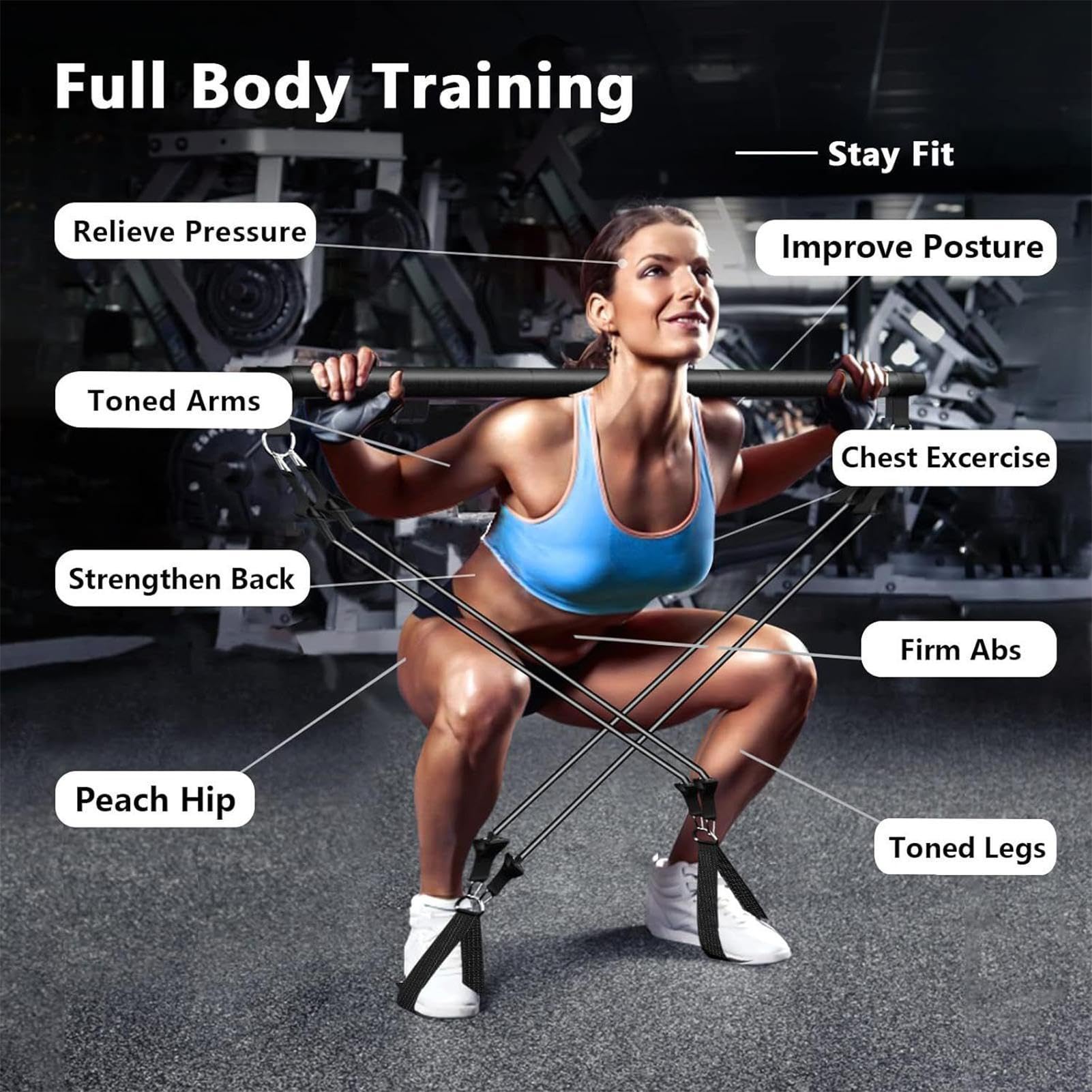 Kit de pilates para el hogar, equipo de mejora de entrenamiento multifuncional ajustable | Entrenamiento de barra de pilates, para fuerza muscular, piernas, glúteos, cadera, cintura, brazos