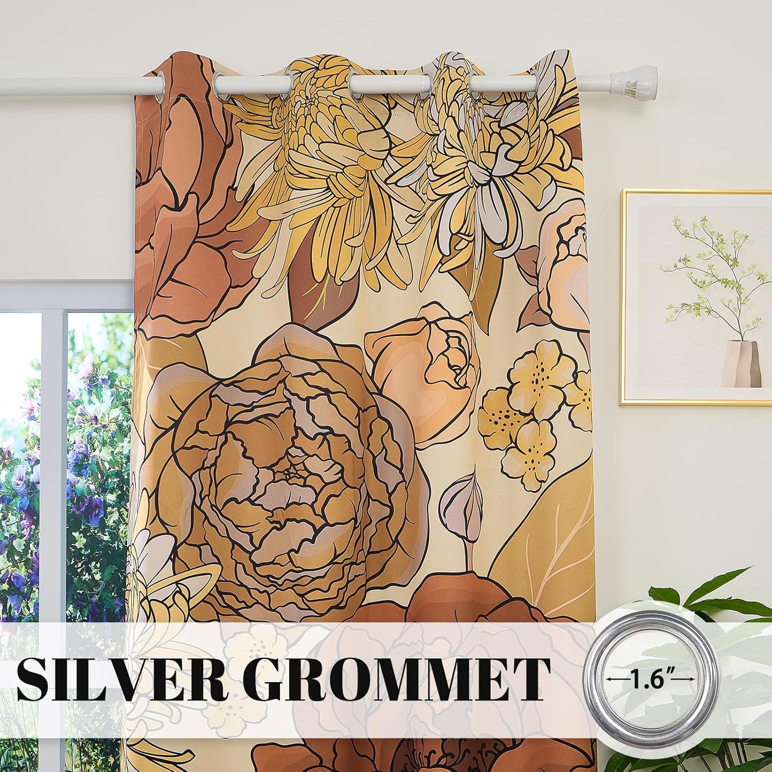 Boho Floral Blackout Curtains for Bedroom - Yellow and Orange Farmhouse Curtains 84 Inch Length 2 Panels Set, Grommet Thermal Room Darkening Drapes for Living Room 52Wx84L