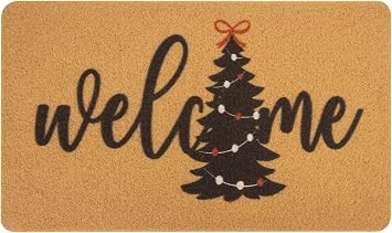 Christmas Welcome Door Mats Entryways Pine-Trees Snowflakes Cartoon Winter Non-Slip Doormats Coir Outdoor Indoor Seasonal Rugs