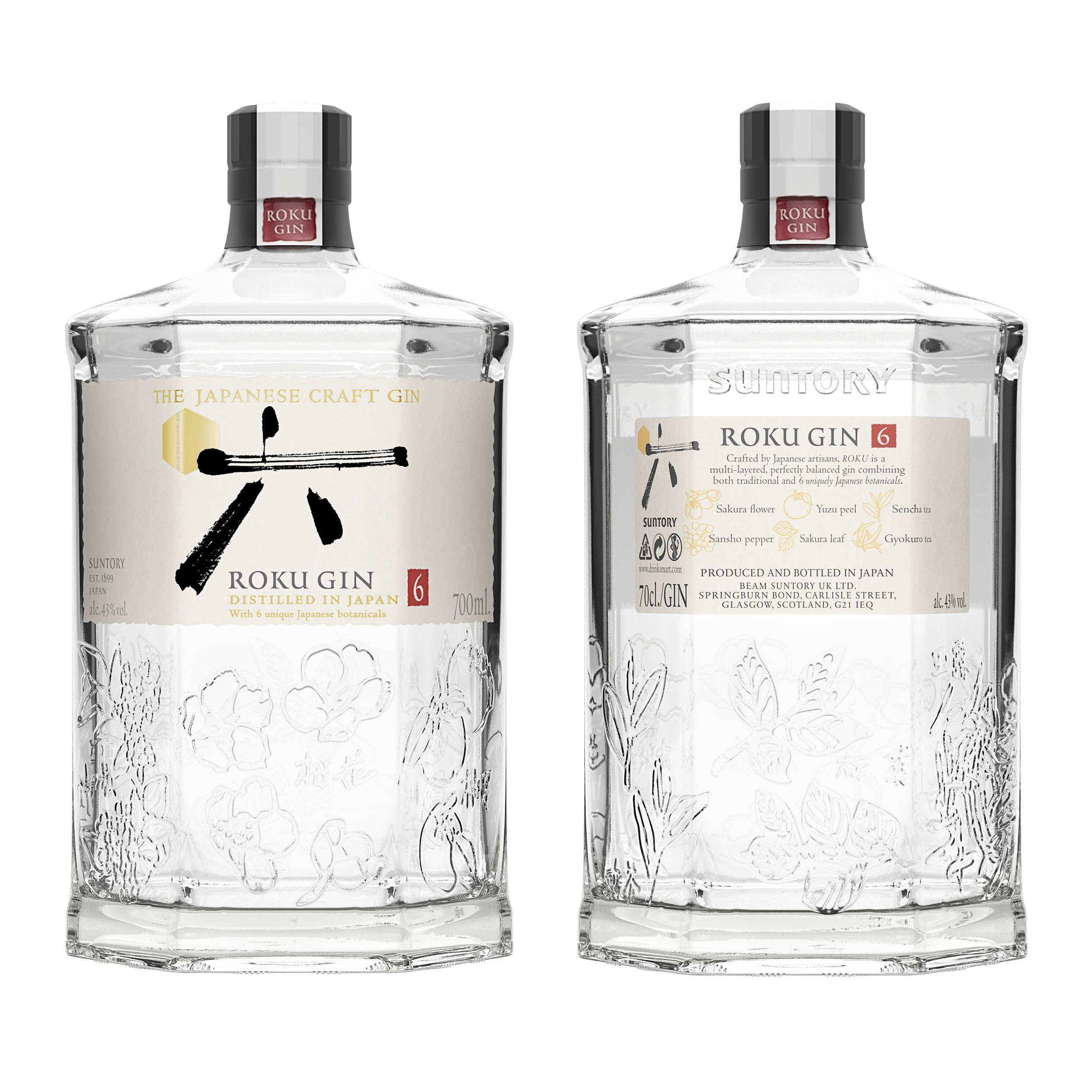 ROKU GIN | 6 japanische Botanicals | Meisterhaft destilliert in Japan | für einen perfekt ausbalancierten Geschmack, 43% Vol | 700ml Einzelflasche
