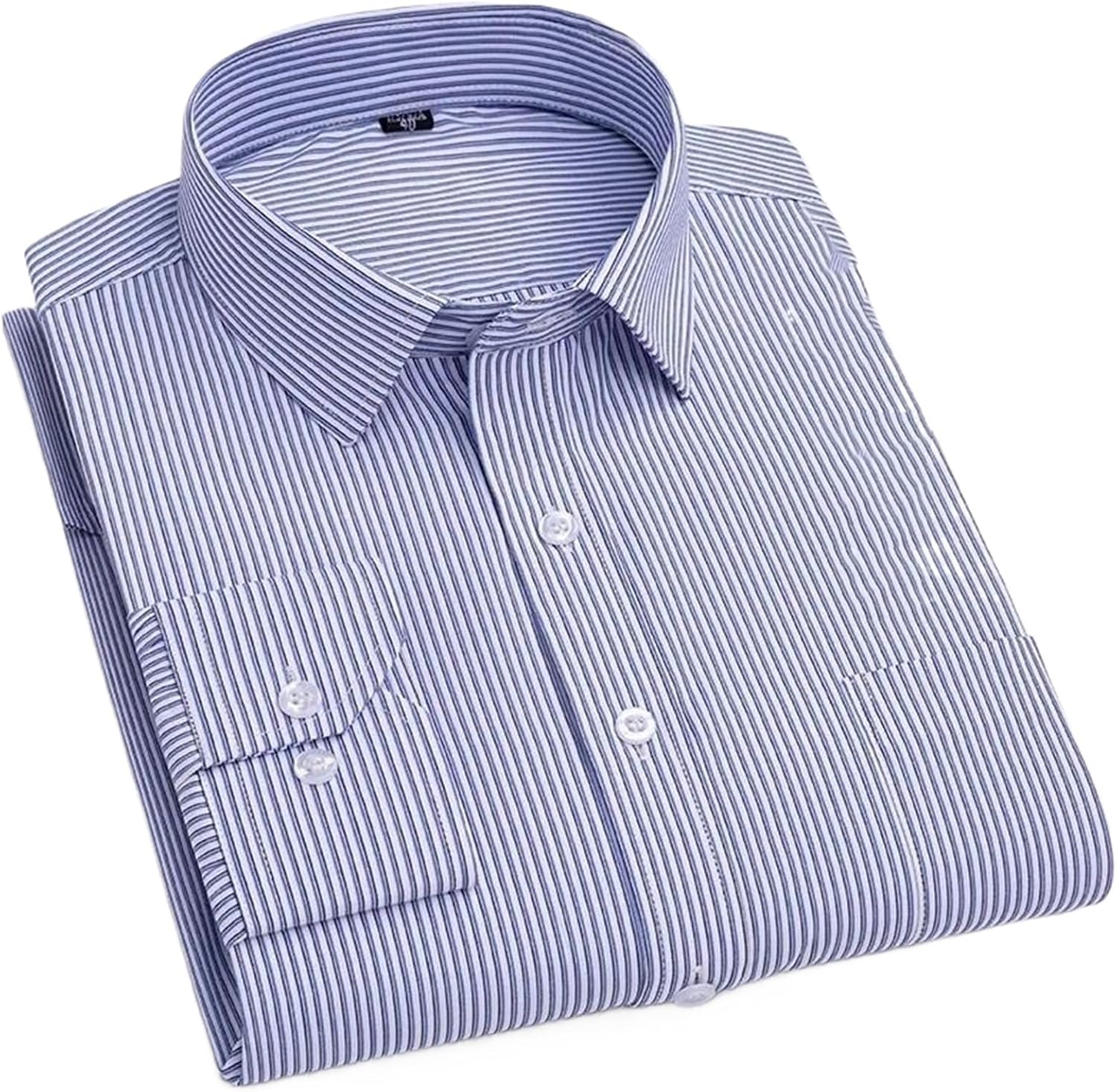 Long-Sleeve Shirts for Men Slim Fit Formal Plian Shirt Single Pocket Office Tops