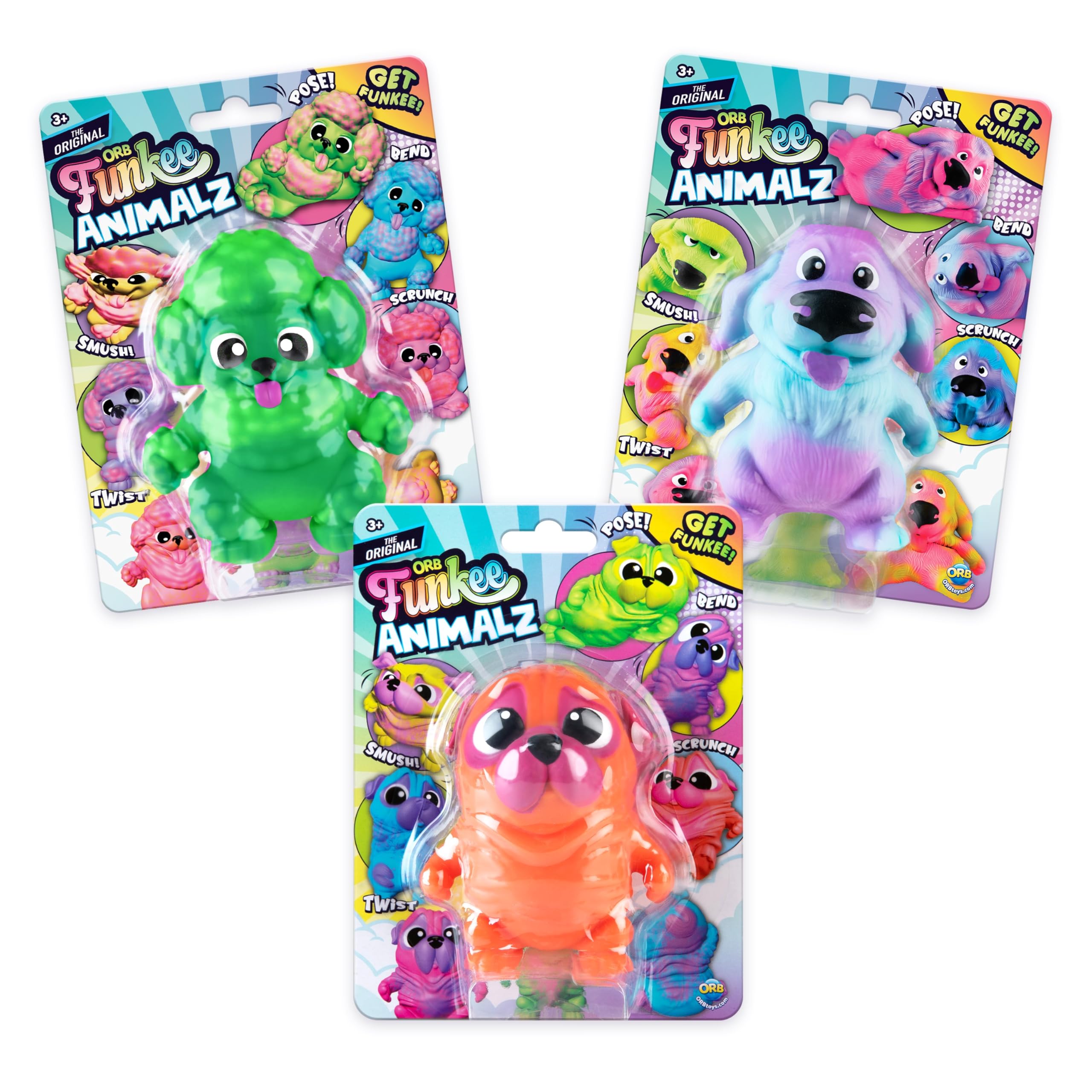 Amazon.com: ORB Funkee Monkee Animalz Dog Squishy Toys Mega 3 Pack