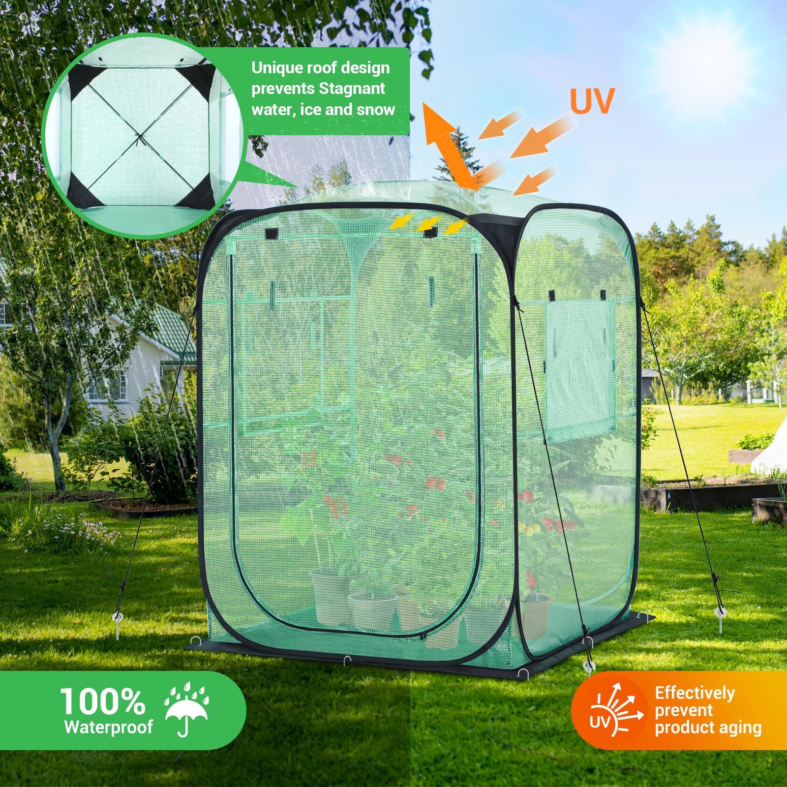 Ohuhu Invernadero para tomates emergente con cubierta de polietileno y más lejos, invernadero para caminar pequeño, resistente al invierno, para un crecimiento óptimo de las plantas