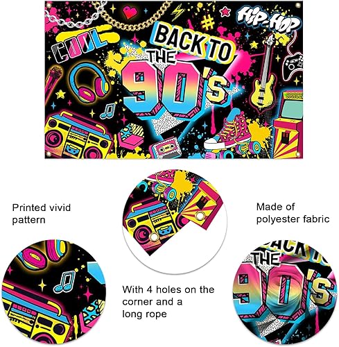 Miniatura 4 de Mocsicka Pancarta de fondo para fiesta de casa de los años 90, decoración de fiesta de hip hop de regreso a los 90, decoración de pared de graffiti