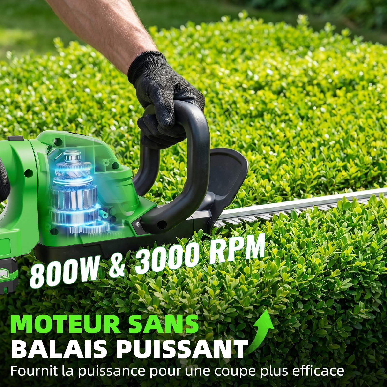 Taille-haie sans Fil de 50,8 cm (Comprend 2 Batteries et Chargeur), Taille-haie électrique à Main, poignée rotative à 180°, Taille-arbuste, léger et Compact, Vert