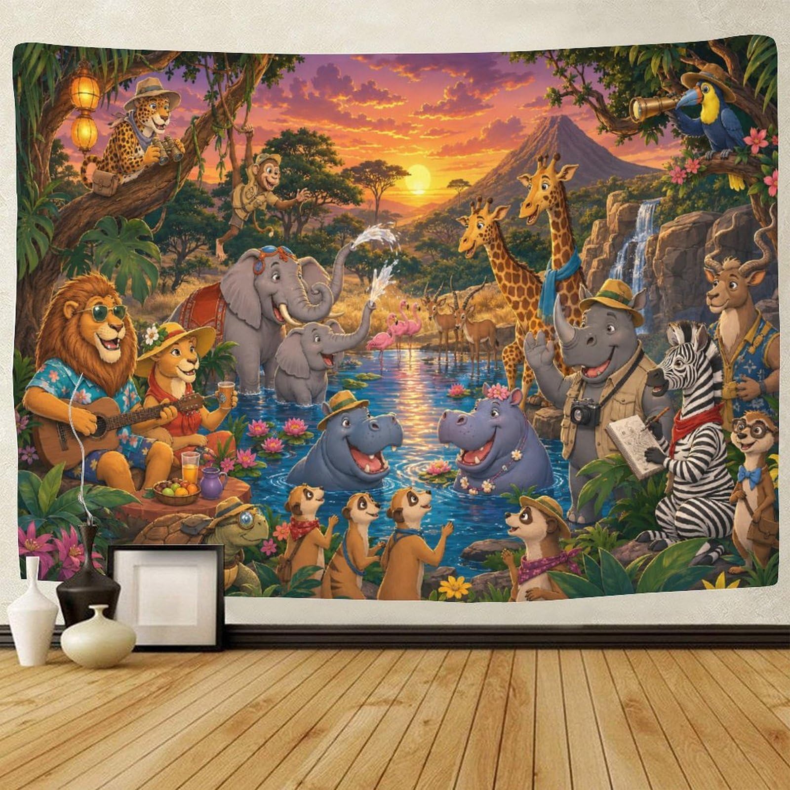 GPMNBCXZK African Savannah Wildlife Animals Wall Art Decor 3D Print Tapestry for Bedroom Tapestries Home Decoration Curtain Living Room Dorm 70cmx100cm