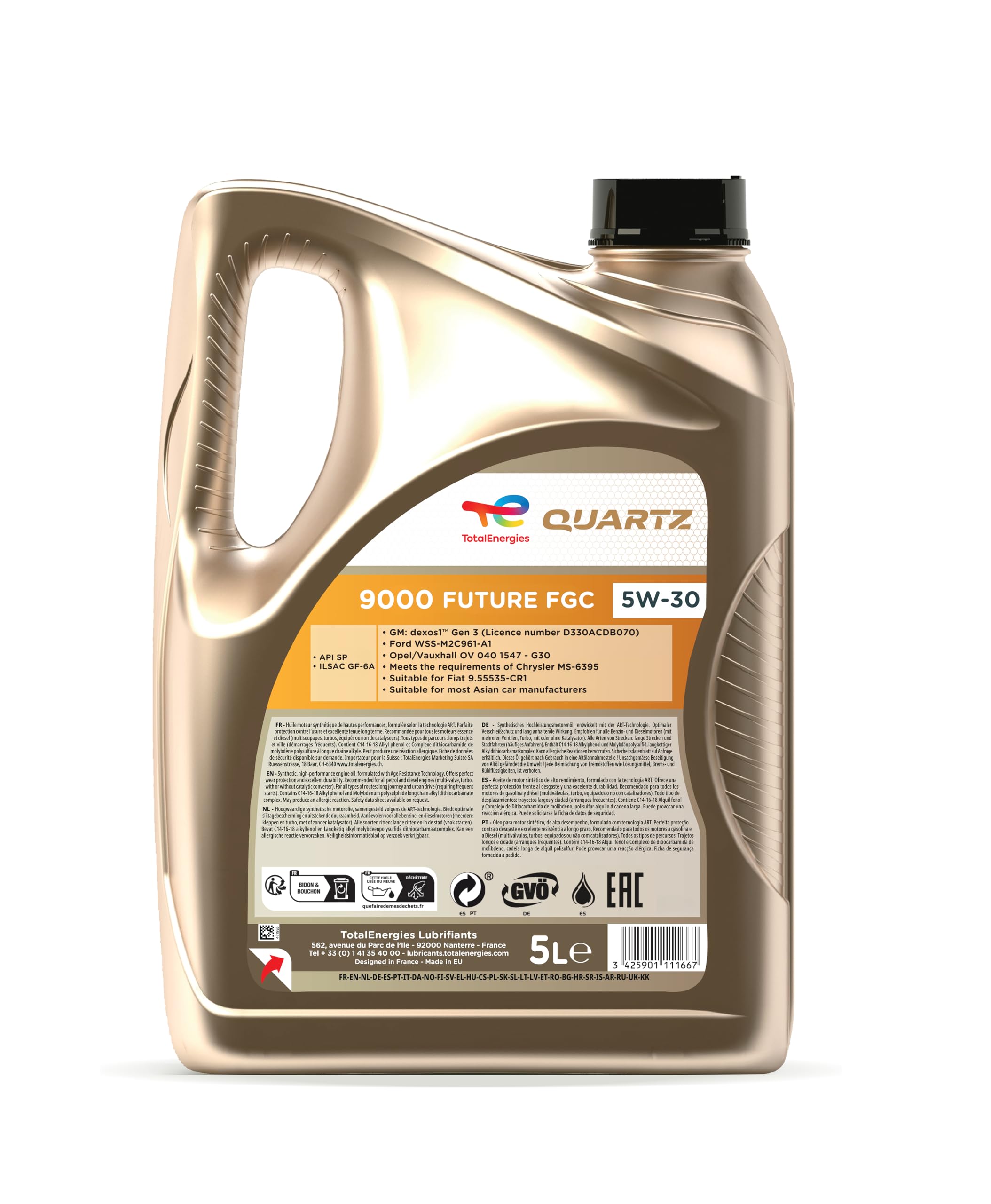 TotalEnergies Motoröl 5W-30 Quartz Synthetiköl Motor Öl API SP 9000 Future FGC 5L Kompatibel mit OPEL Corsa D Schrägheck S07 ZAFIRA B A05 INSIGNIA Caravan Mokka/Mokka X J13 Astra J Sports Tourer P10