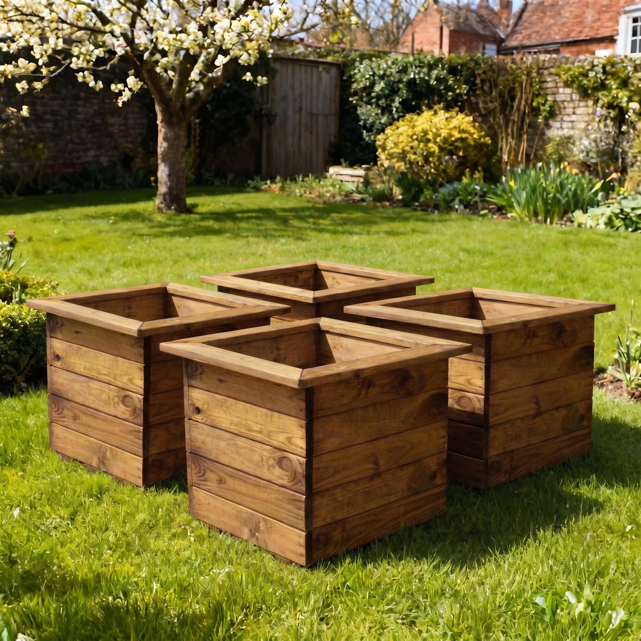 Charles Taylor 4 Piece Large Square Wooden Garden Planter L470xW470xH390mm