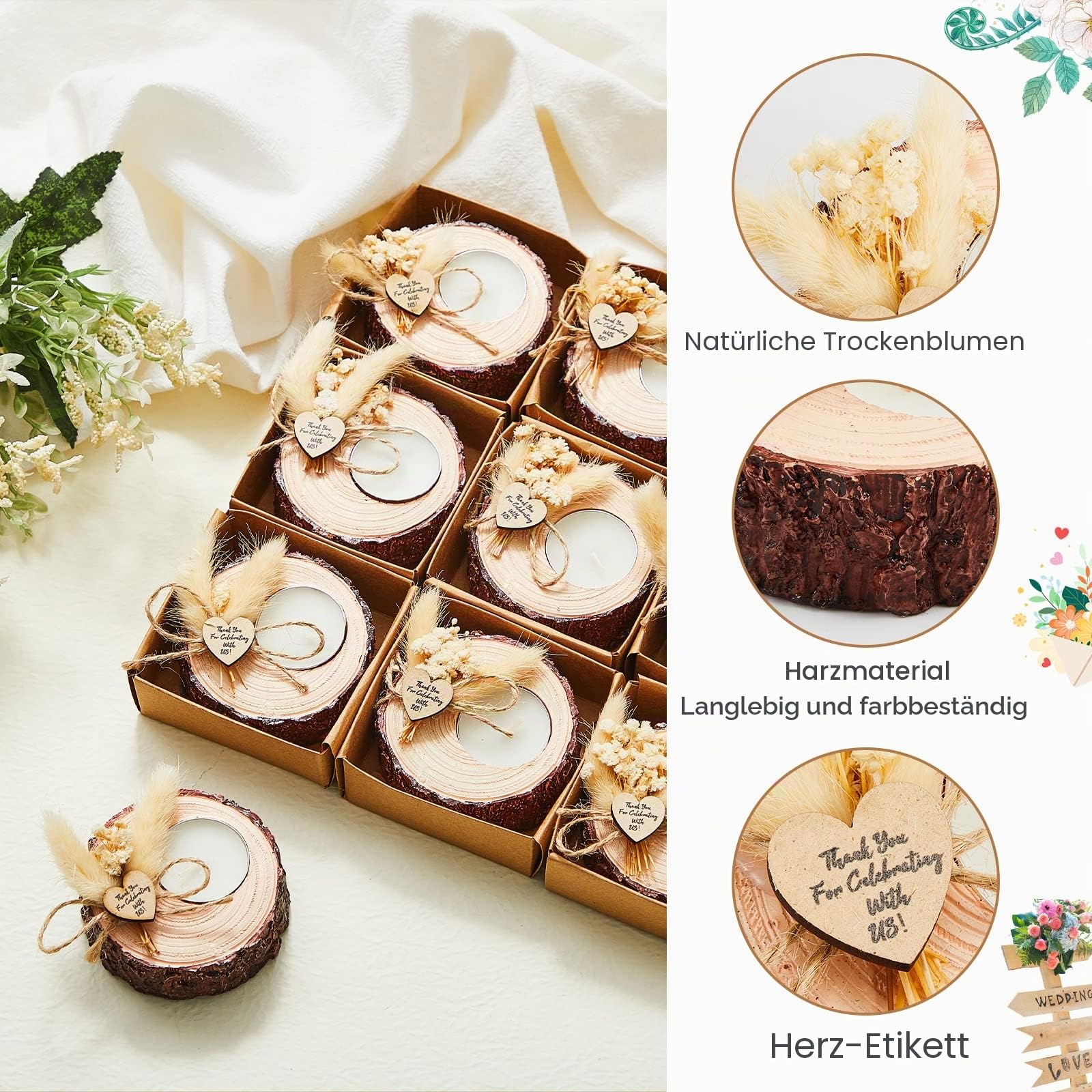 Kerzenhalter für Hochzeiten, rustikale Hochzeitsgeschenke, Hochzeits-Souvenirs für Gastgeschenke, Hochzeitsgeschenke, Hochzeitsgeschenke, Hochzeitsdekorationen, 50 Stück