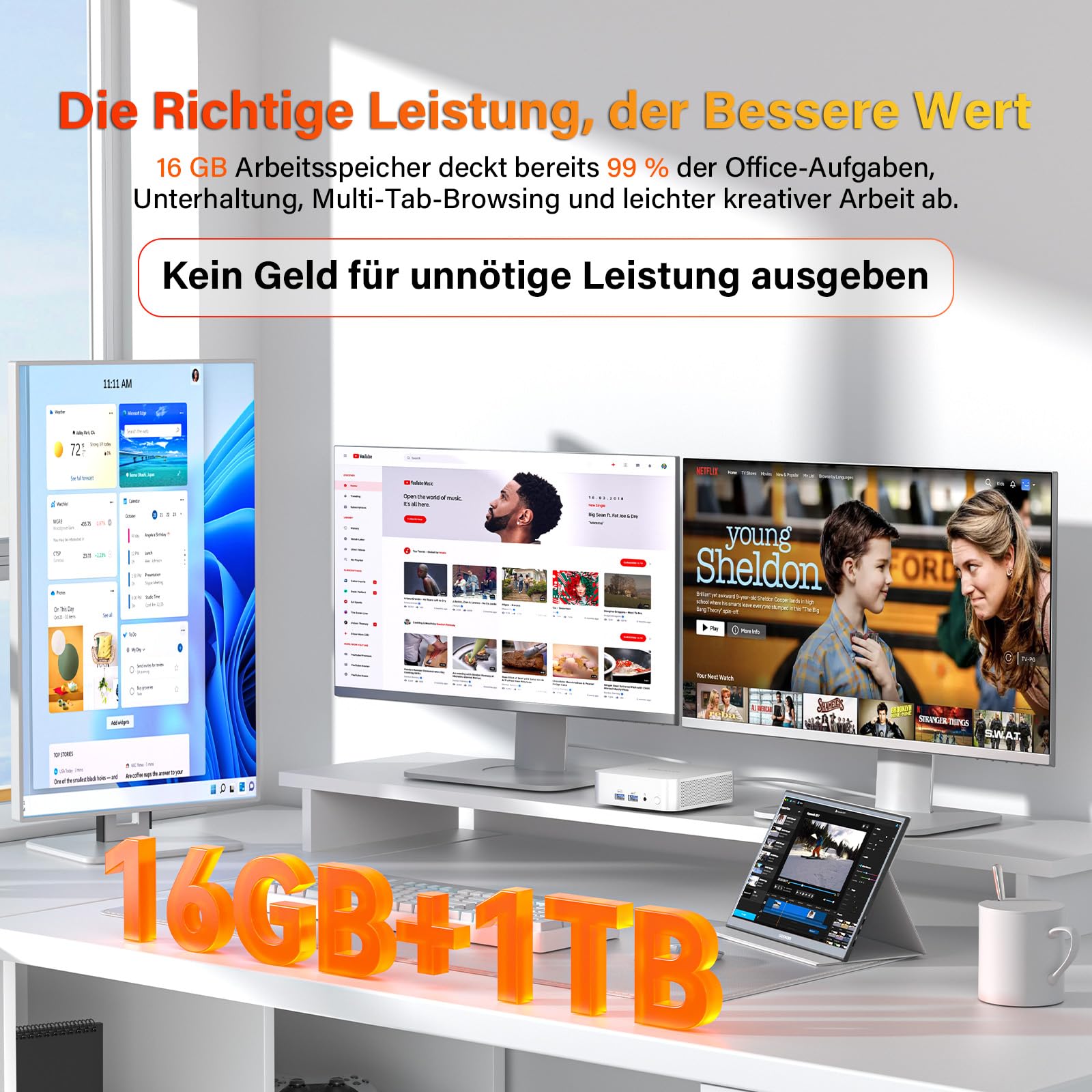 GEEKOM A6 Mini PC mit AMD Ryzen 7 6800H(übertrifft 7730U/7640HS), 1TB PCIe 4.0 SSD | 16GB DDR5 RAM(bis zu 96 GB) | 2xUSB4 | 3 Jahre Garantie | Windows 11 Pro, Mini PC, Ideal für Homeoffice & Kreative