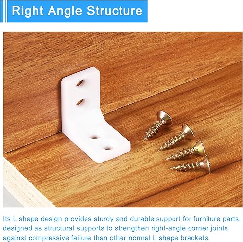 Miniatura 5 de uxcell 30 soportes de esquina de plástico de 90 grados, soporte de nailon de 0.650 x 1.063 x 1.063 in, soportes de ángulo recto con tornillos para