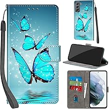 For Samsung Galaxy S22 Leather Wallet Case,Flip Protective Book Cover with Card Holder,Stand Wrist Strap Magnetic Flip Cover Compatible with for Samsung S22 Case -Butterfly