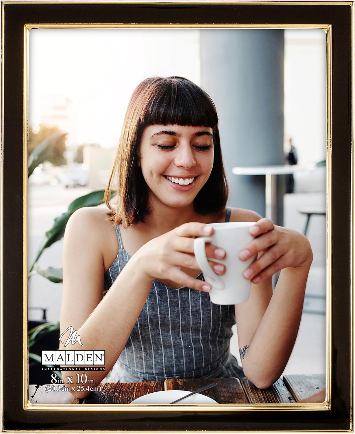 Malden International Designs 8x10 Black Metal Picture Frame With Shiny Gold Inner And Outer Border