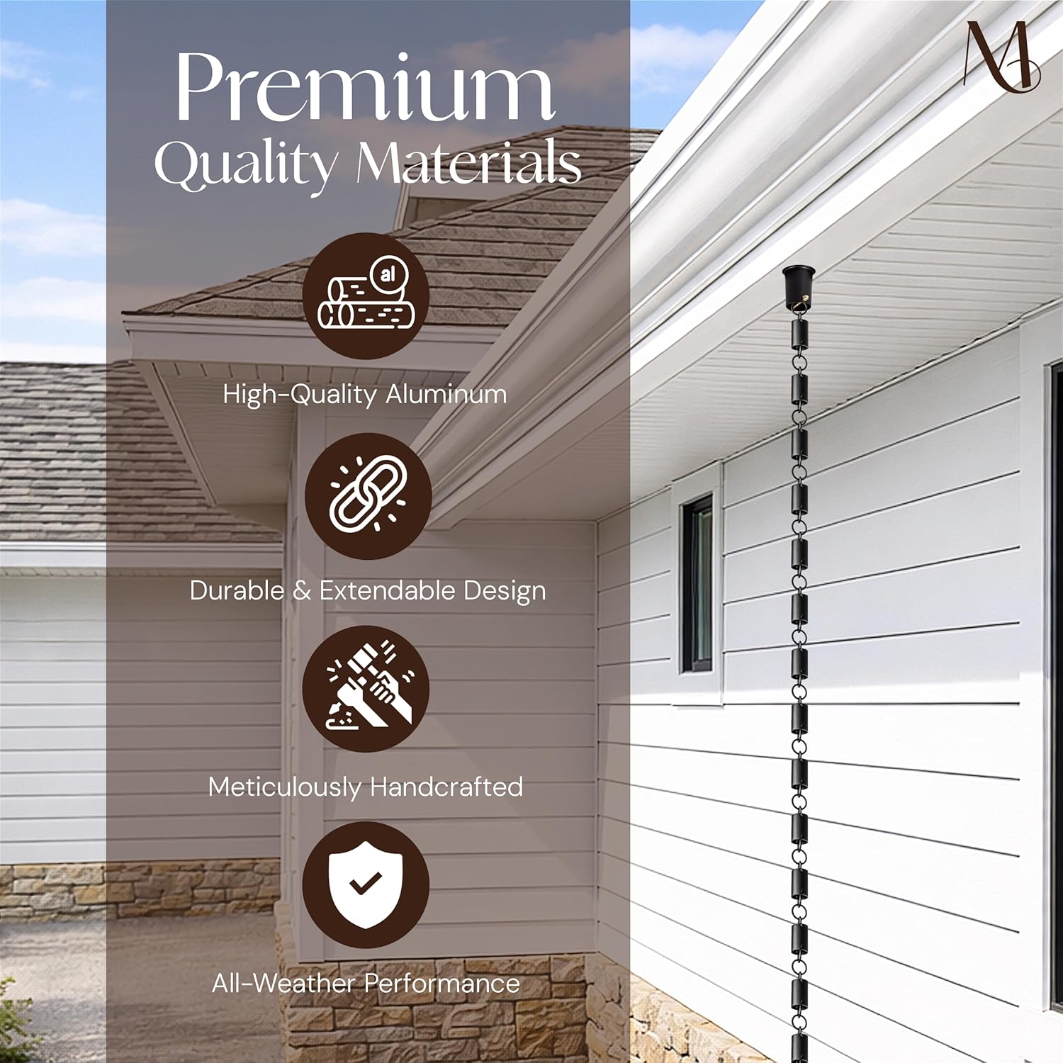 Monarch Rain Chains Aluminum Cylinder Black Rain Chains for Gutters – 8.5 ft Black Decorative Rainchain Outdoor Durable Heavy Duty Gutter Chain Downspout, Modern Rainchains for Outside