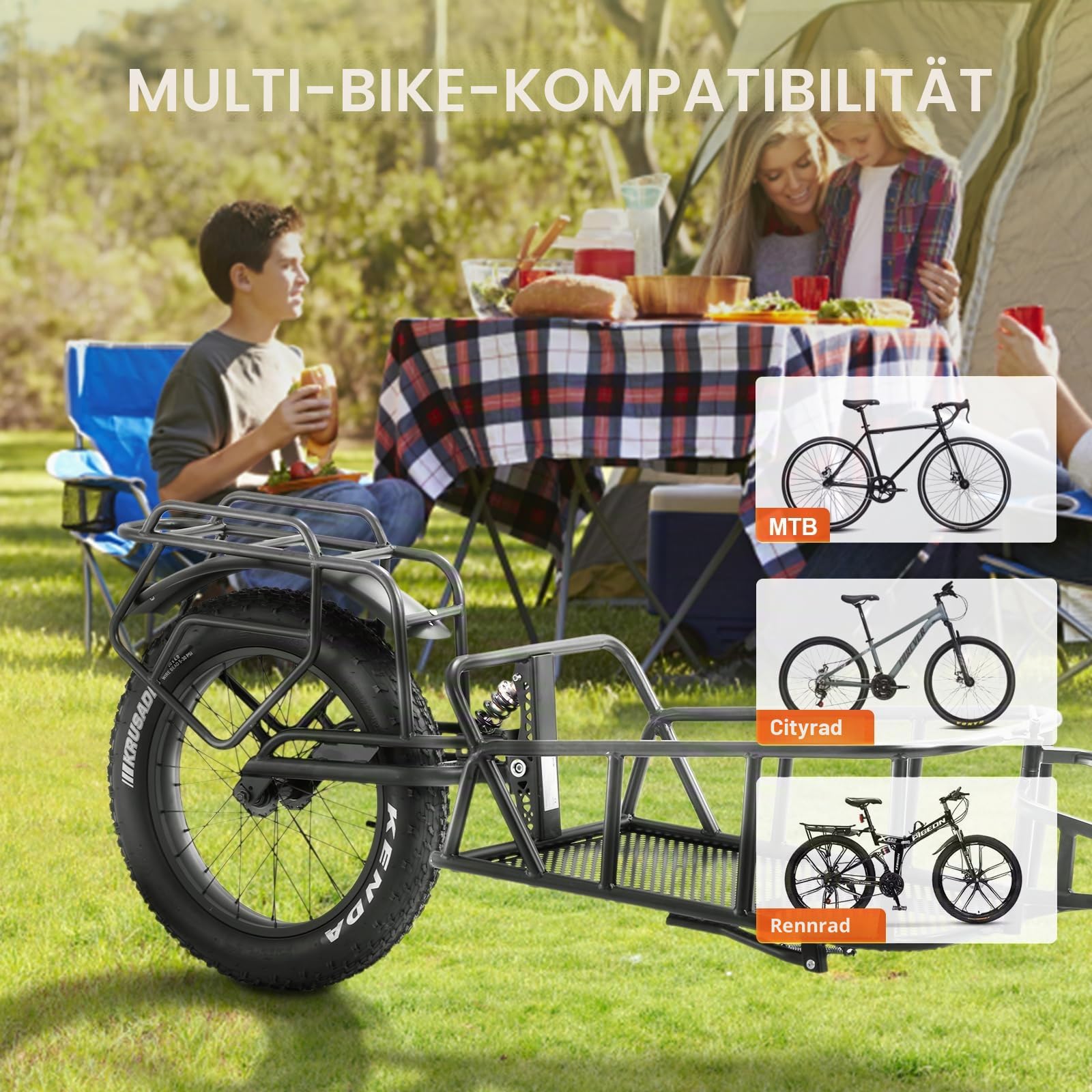VEVOR Fahrrad-Lastenanhänger, 31,8 kg/125 kg Tragfähigkeit, robuster Fahrradwagen, Schnellentriegelungsstruktur mit Universalkupplung, 50,8 cm Räder, passend für die meisten Fahrradräder, Rahmen aus