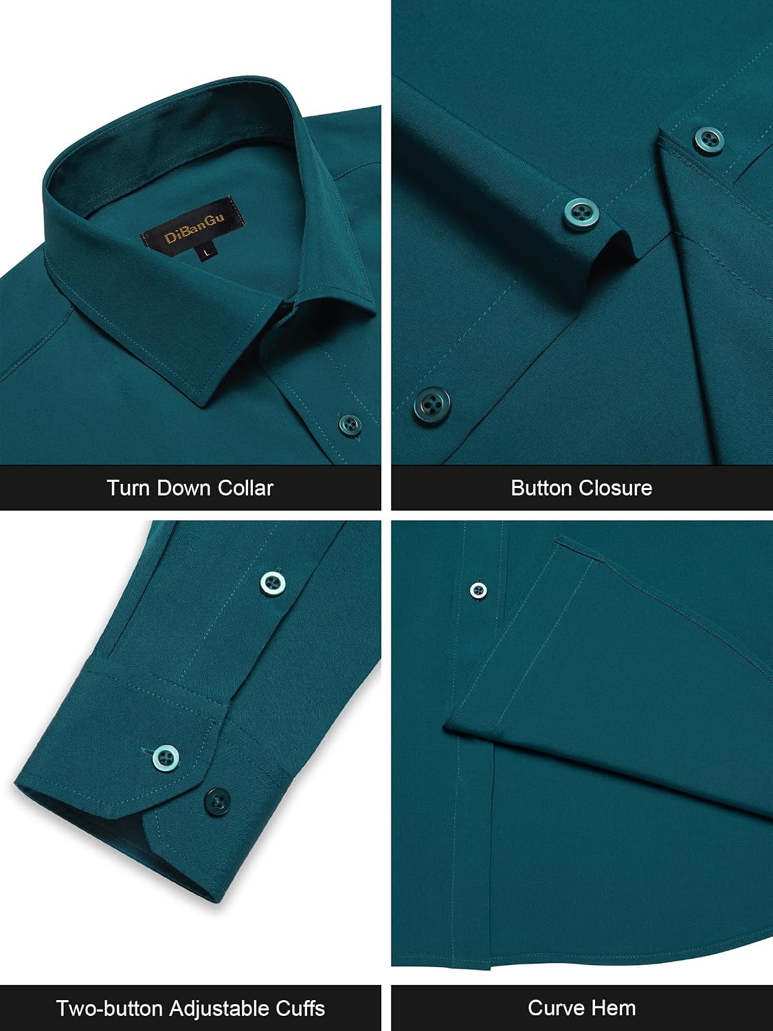 DiBanGu Long Sleeve Button Up Shirts for Men Casual Business Shirt with Pocket Solid Regular Fit Shirts for Formal Wedding