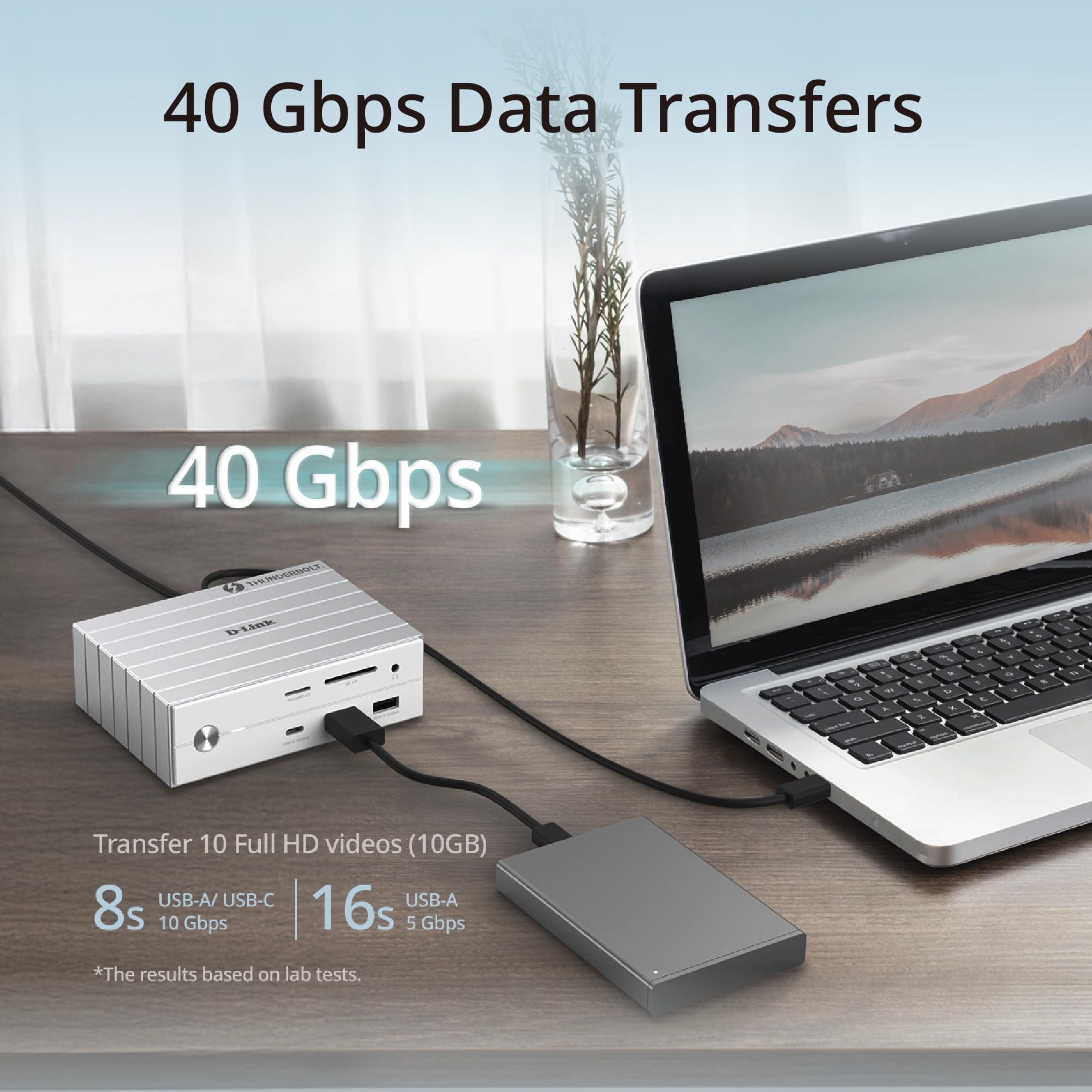 D-Link Stacja dokująca DUF-E01 Thunderbolt 4 14-w-1, potrójny wyświetlacz 8K, 40 GB/sek., ładowanie PD 60 W, HDMI 2.1, DP 1.4, Gigabit LAN, SD/microSD, Audio, Porty USB-C i USB-A - do komputerów Mac
