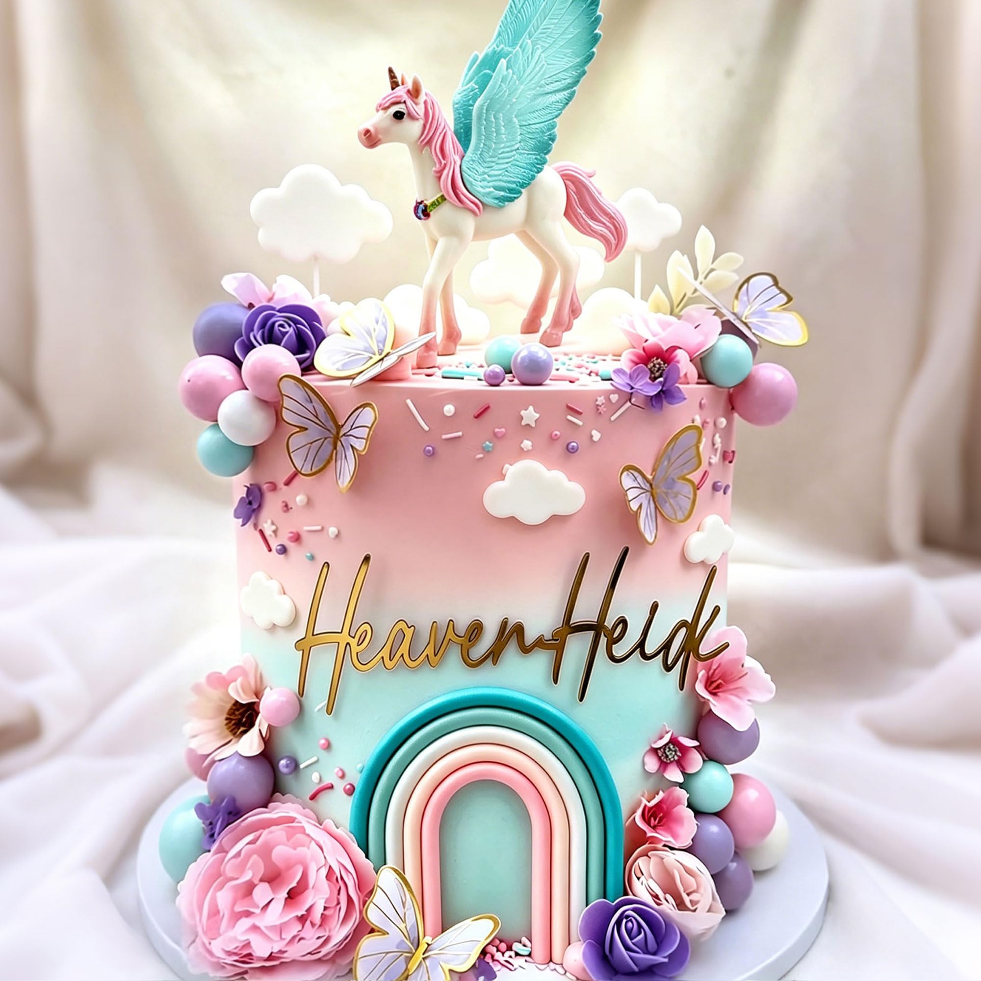 Elegant Unicorn Cake Decoration Pony Birthday Decor Butterfly Cake Topper