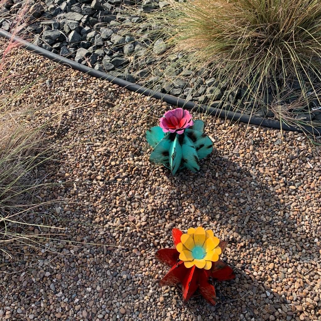 Decorative Rustic 11" Metal Bisnaga Cactus - Garden Art (Turquoise)