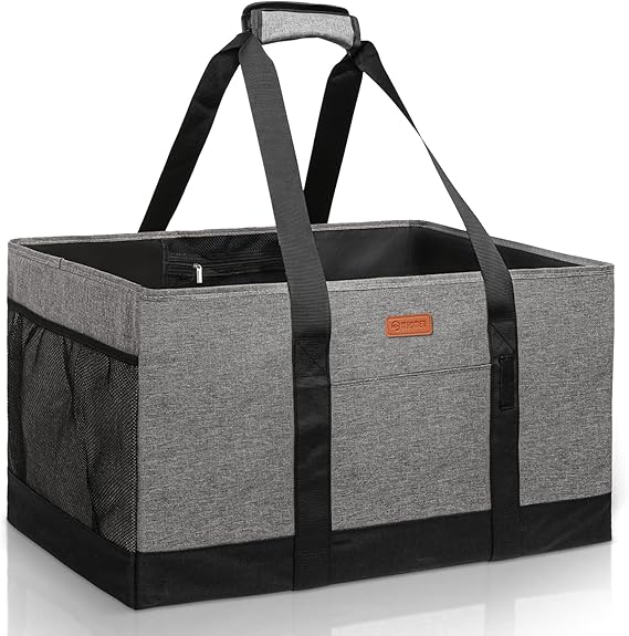 MHOMER Reusable Grocery Bags Extra Waterproof Large Tote Bag with Carrying Handles Reinforced Bottom Durable Oxford Fabric Foldable Shopping Bags for Storage Space Saving Grey